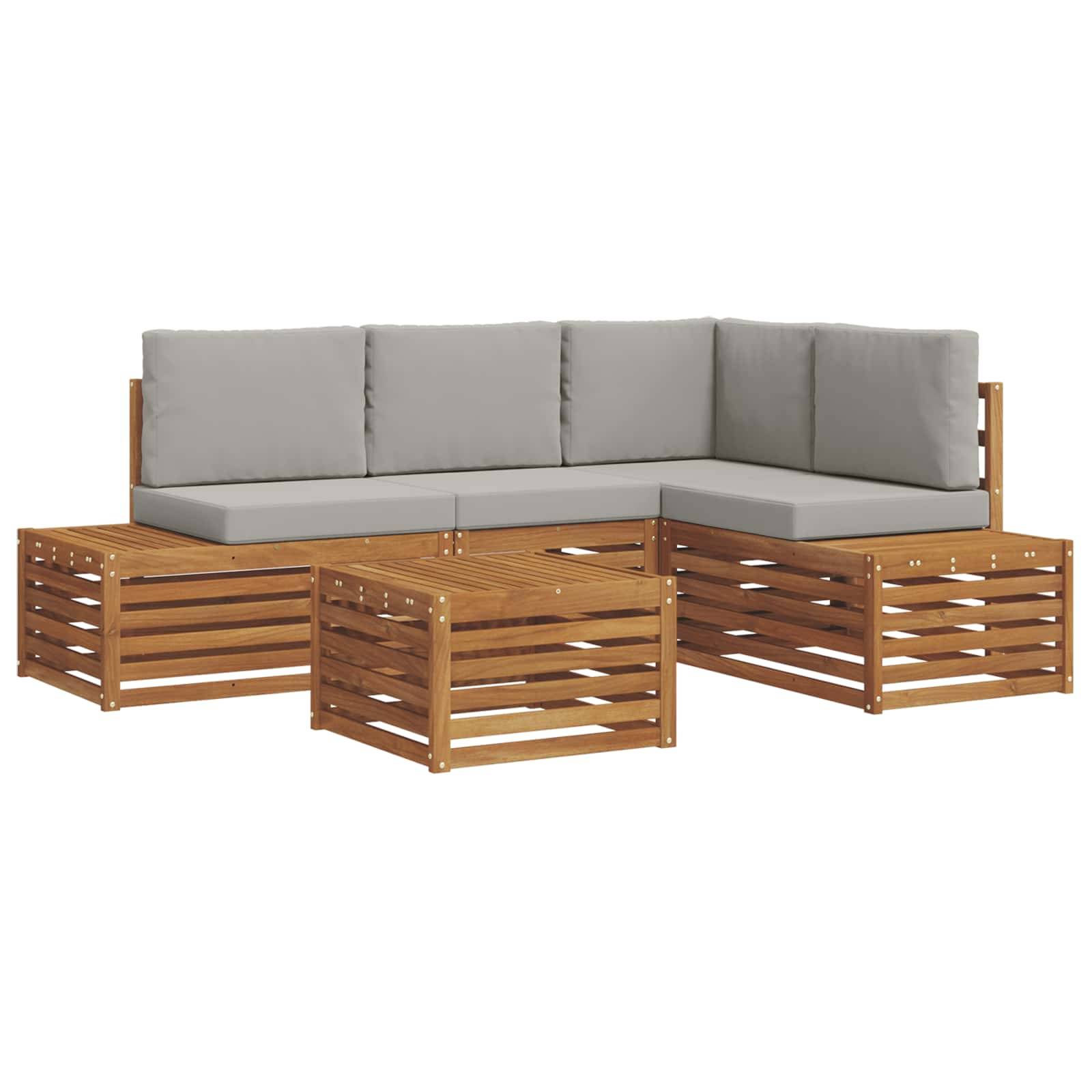 vidaXL Outdoor-Sofagarnitur mit Kissen 5 Stück Natürlich und Hellgrau