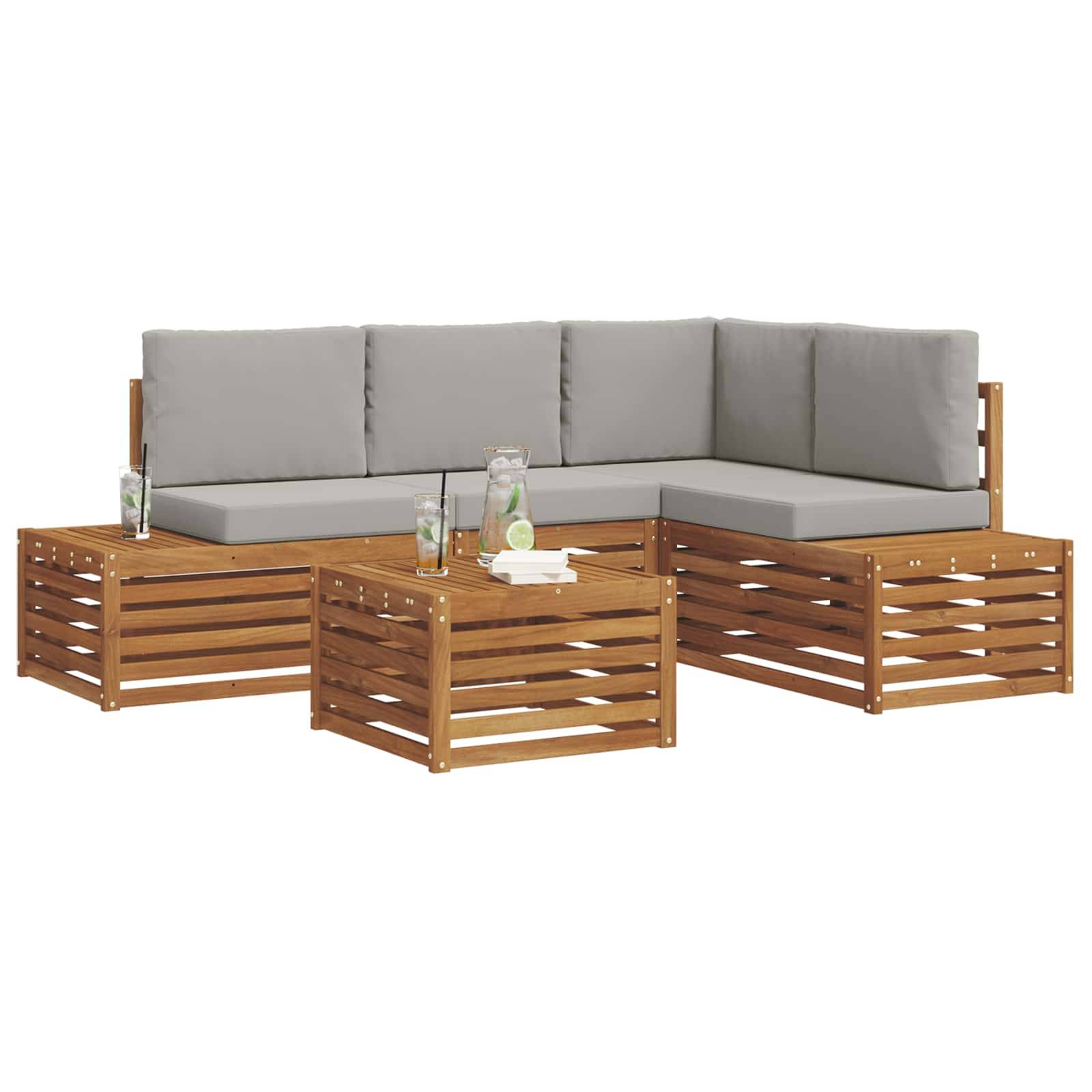 vidaXL Outdoor-Sofagarnitur mit Kissen 5 Stück Natürlich und Hellgrau