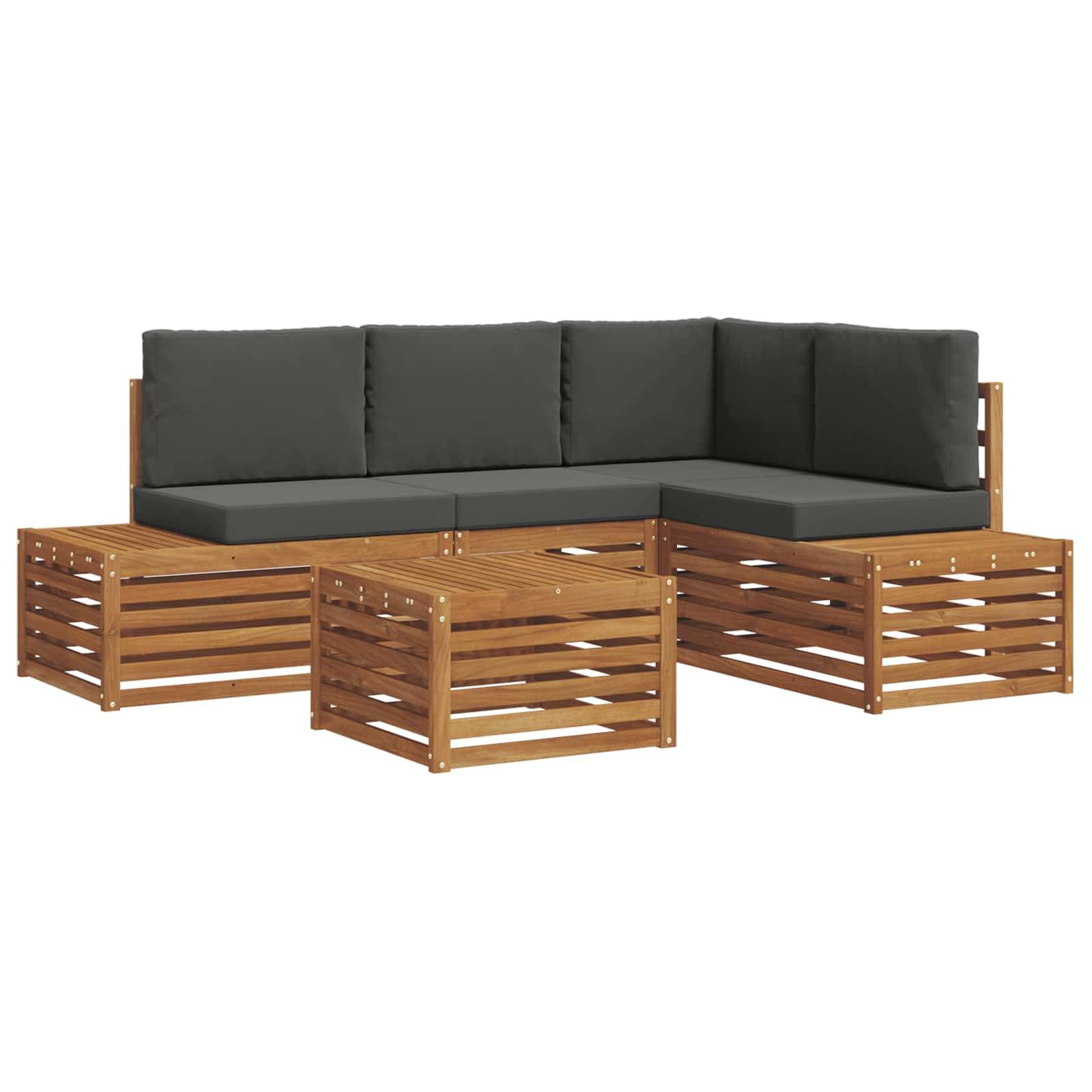 vidaXL Outdoor-Sofagarnitur mit Kissen 5 Stück Natur und Anthrazit