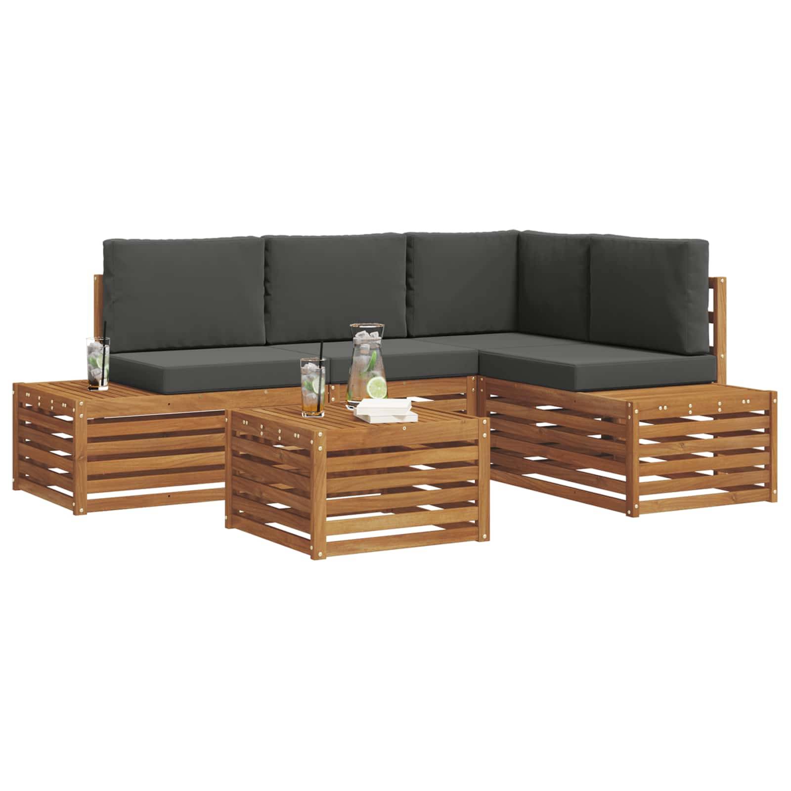 vidaXL Outdoor-Sofagarnitur mit Kissen 5 Stück Natur und Anthrazit