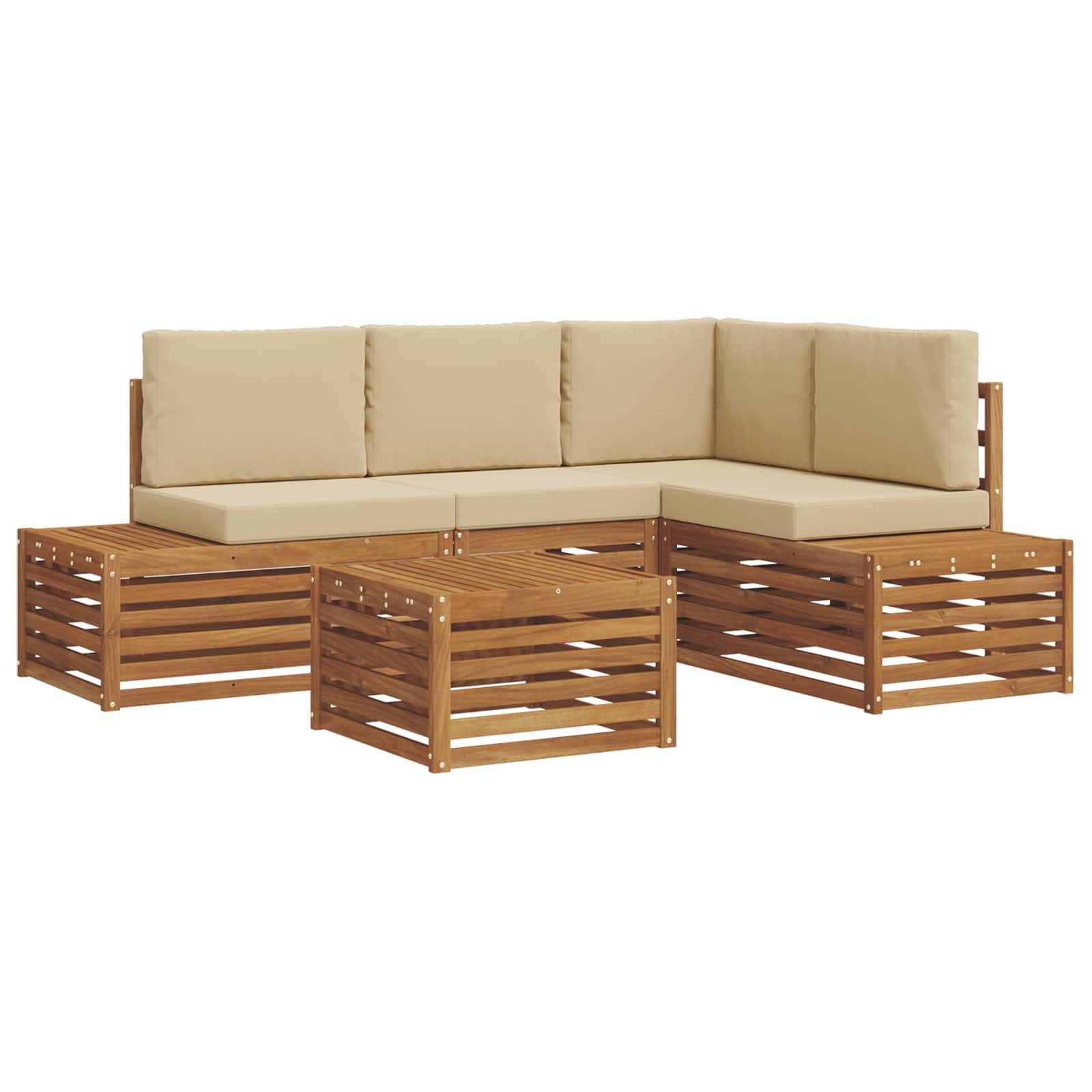 vidaXL Outdoor-Sofagarnitur mit Kissen 5 Stück Natur und Beige