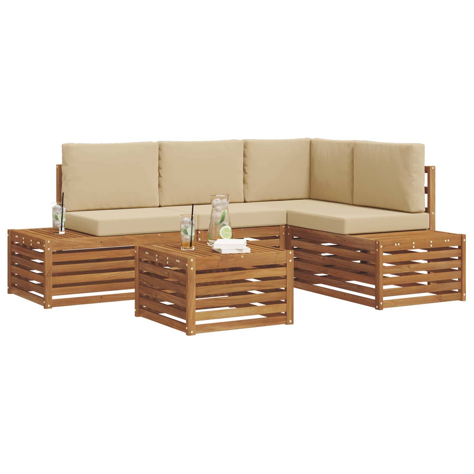 vidaXL Outdoor-Sofagarnitur mit Kissen 5 Stück Natur und Beige