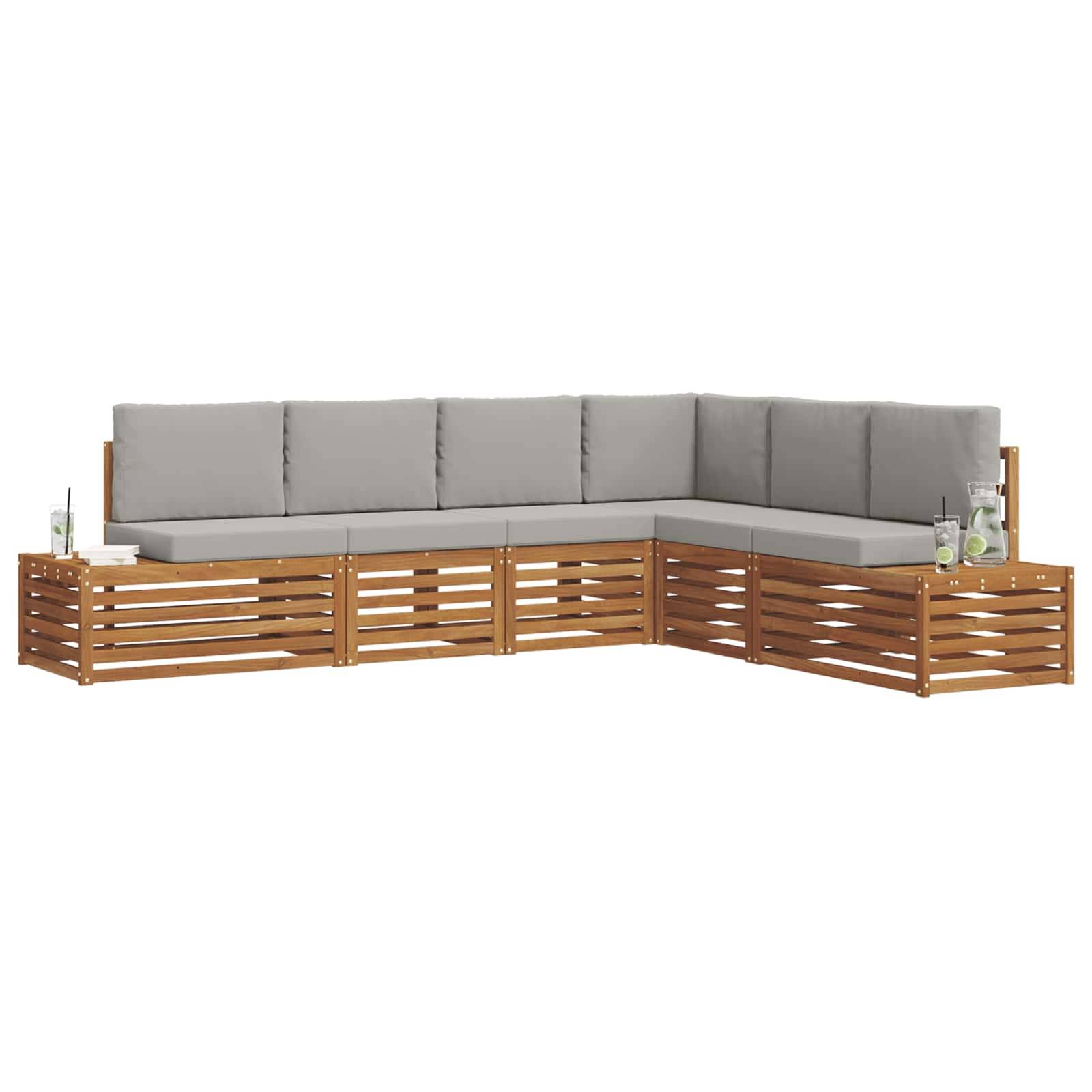 vidaXL Outdoor-Sofagarnitur mit Kissen 6 Stück Natürlich und Hellgrau