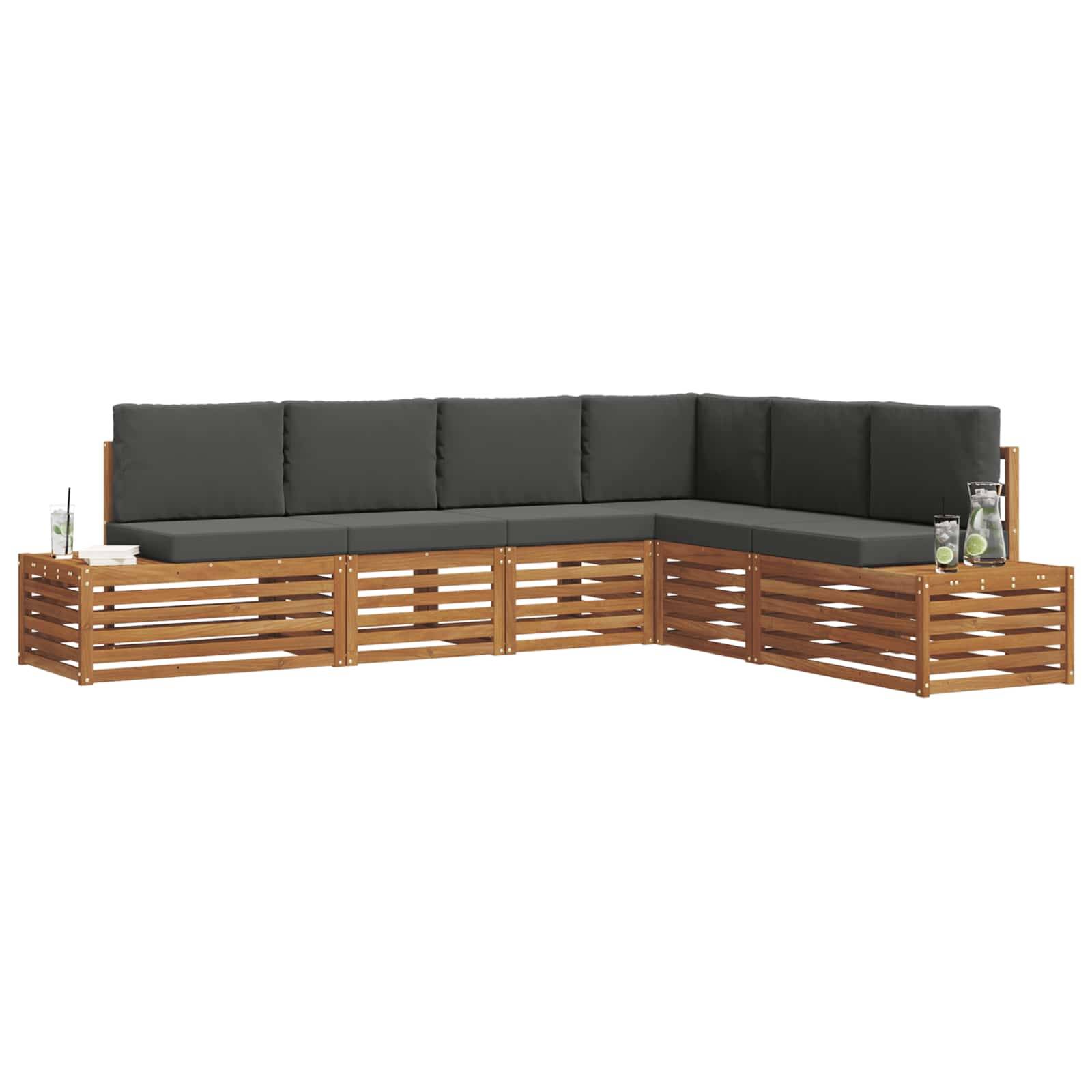 vidaXL Outdoor-Sofagarnitur mit Kissen 6 Stück Natur und Anthrazit