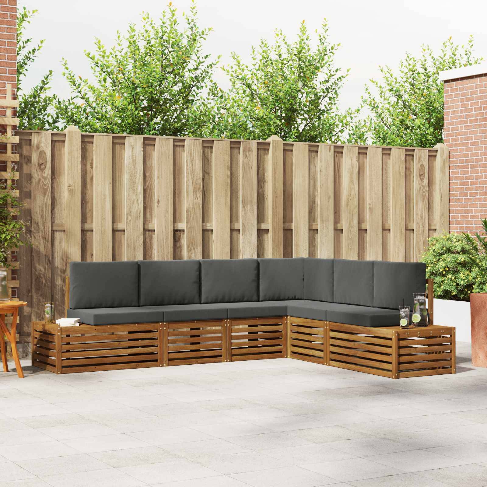 vidaXL Outdoor-Sofagarnitur mit Kissen 6 Stück Natur und Anthrazit
