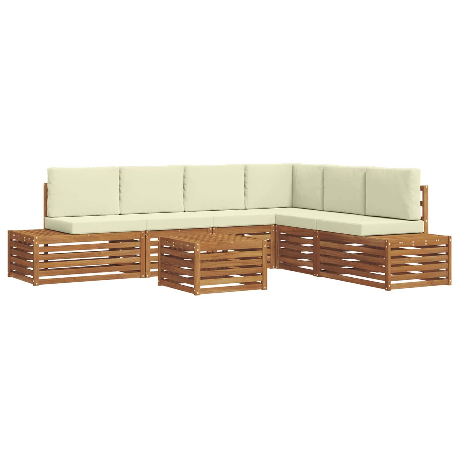vidaXL Outdoor-Sofagarnitur mit Kissen 7 Stück Natur und Creme
