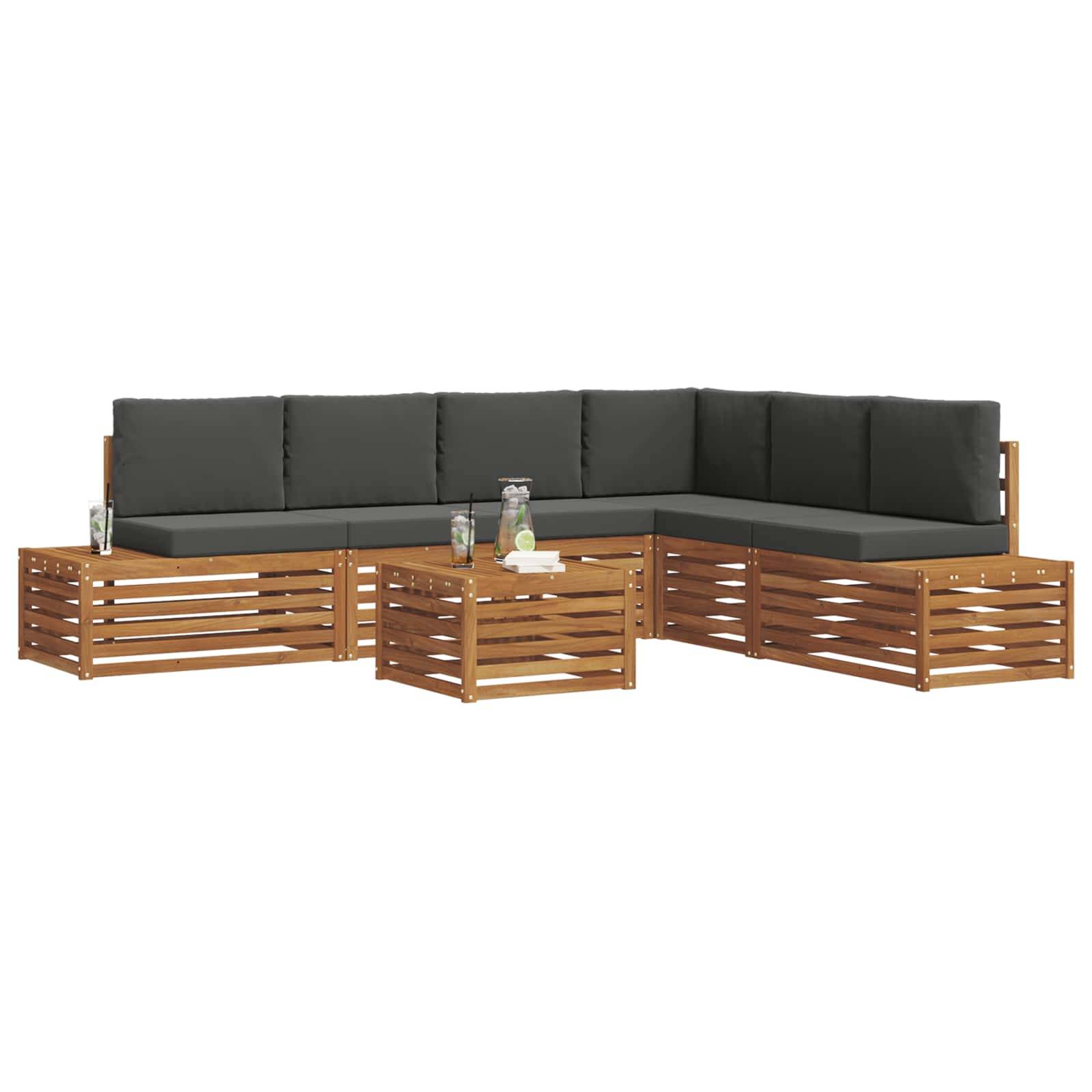 vidaXL Outdoor-Sofagarnitur mit Kissen 7 Stück Natur und Anthrazit