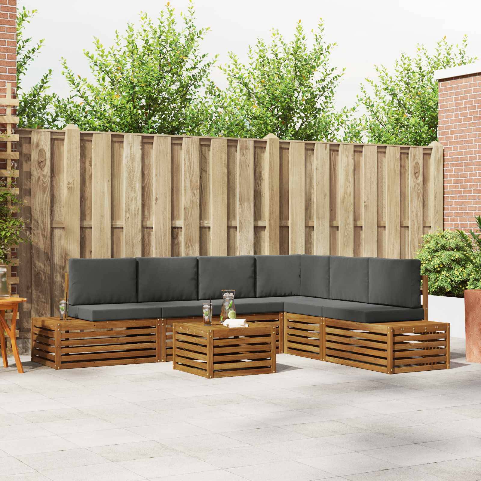 vidaXL Outdoor-Sofagarnitur mit Kissen 7 Stück Natur und Anthrazit
