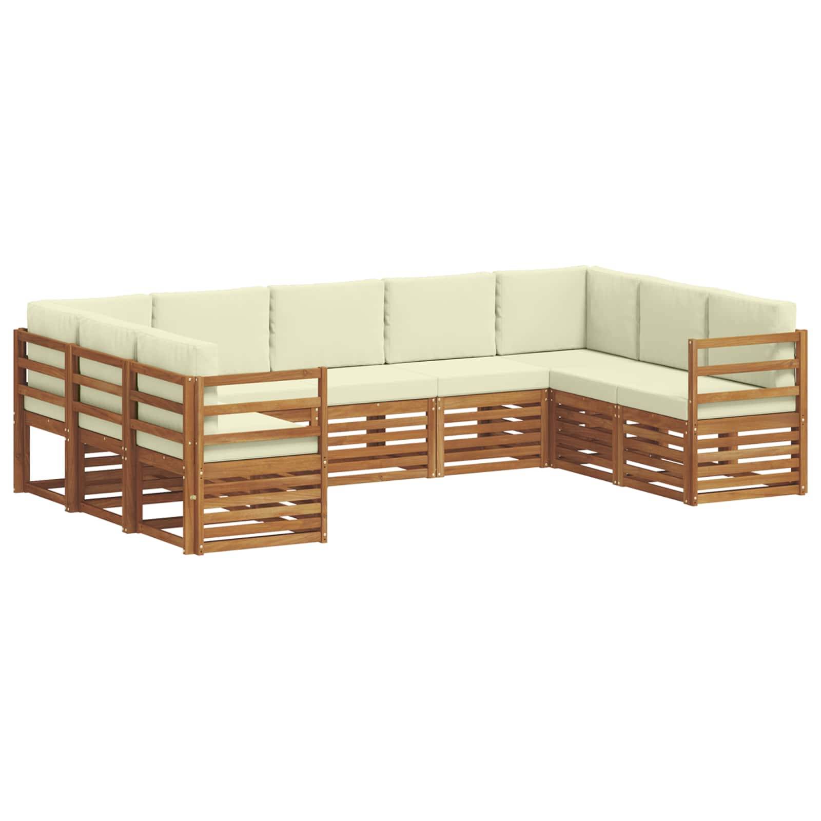 vidaXL Ecksofa Set mit Kissen 9 pcs Natur und Creme Massivholz Akazie