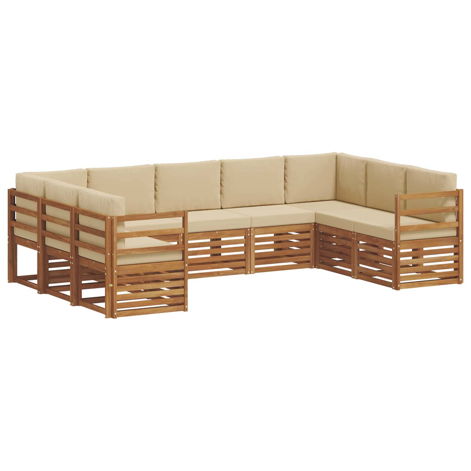 vidaXL Ecksofa Set mit Kissen 9 pcs Natur und Beige Massivholz Akazie