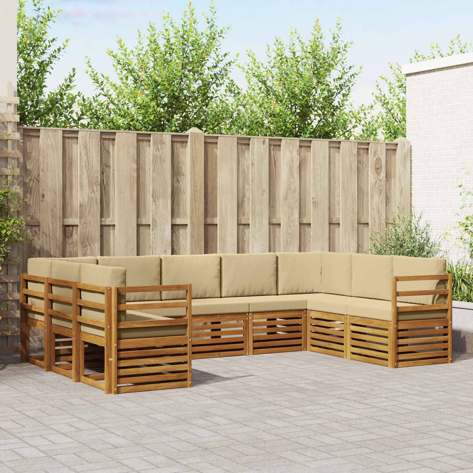 vidaXL Ecksofa Set mit Kissen 9 pcs Natur und Beige Massivholz Akazie
