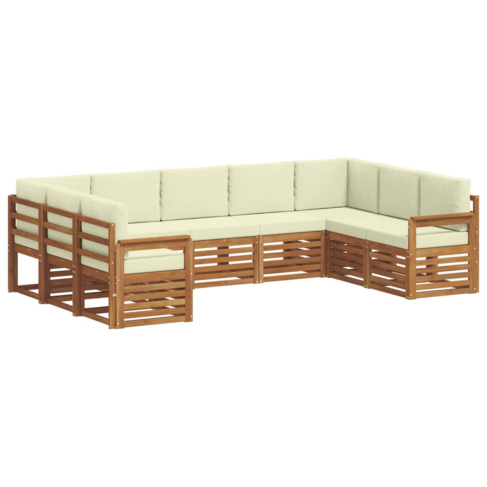 vidaXL Ecksofa Set mit Kissen 9 pcs Natur und Creme Massivholz Akazie