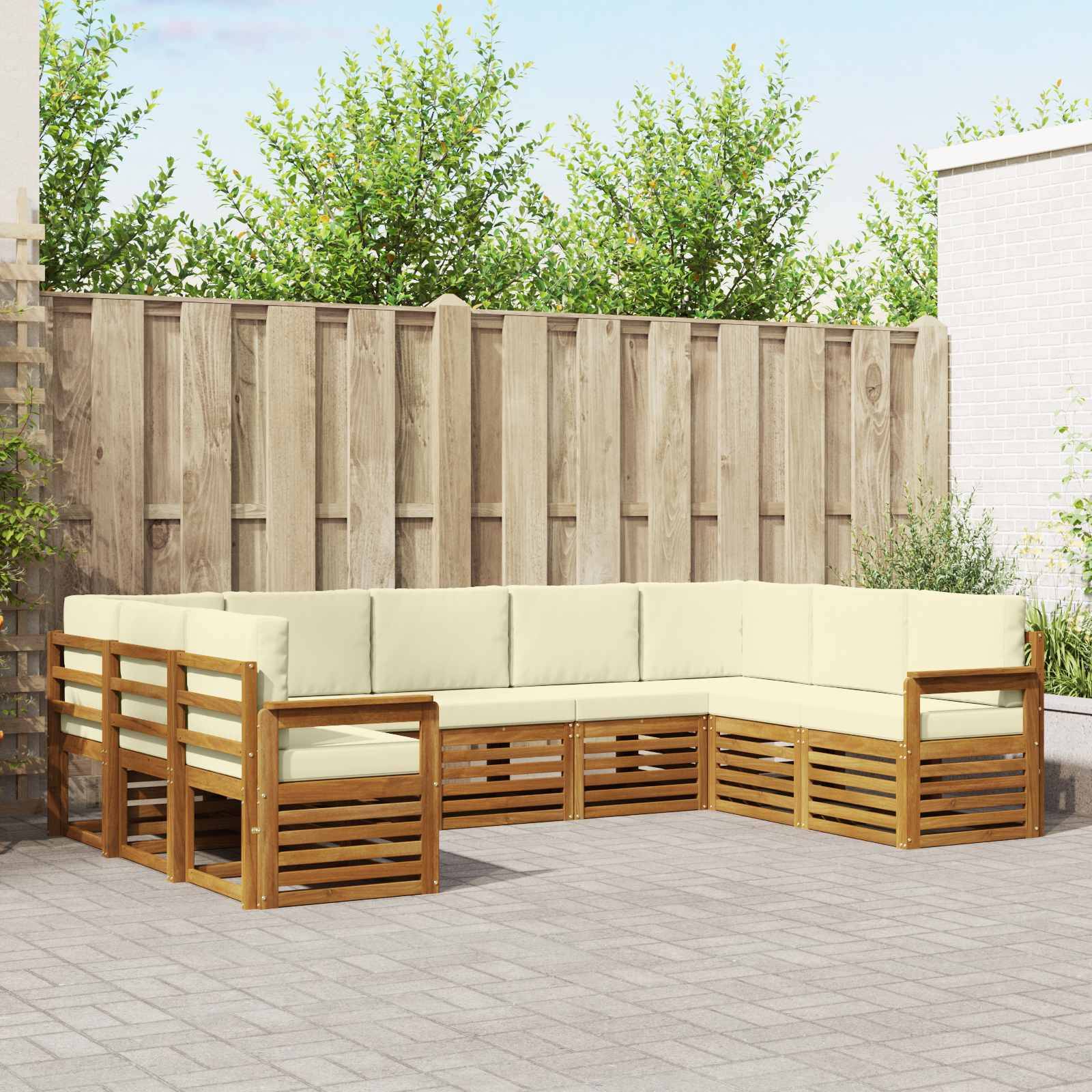 vidaXL Ecksofa Set mit Kissen 9 pcs Natur und Creme Massivholz Akazie