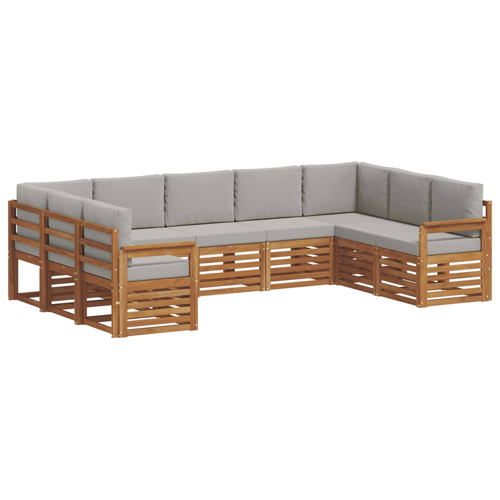 vidaXL Ecksofa Set 9 pcs Natürlich und Hellgrau Massivholz Akazie