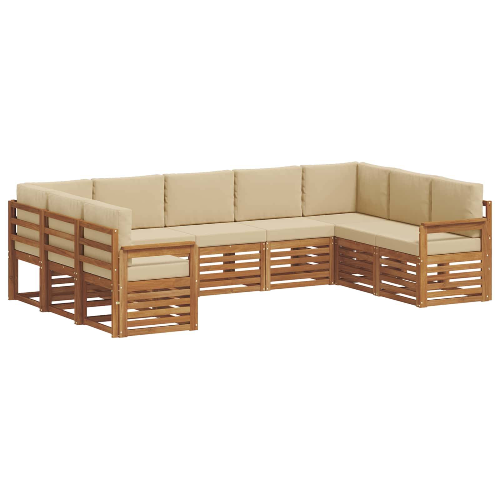 vidaXL Ecksofa Set mit Kissen 9 pcs Natur und Beige Massivholz Akazie