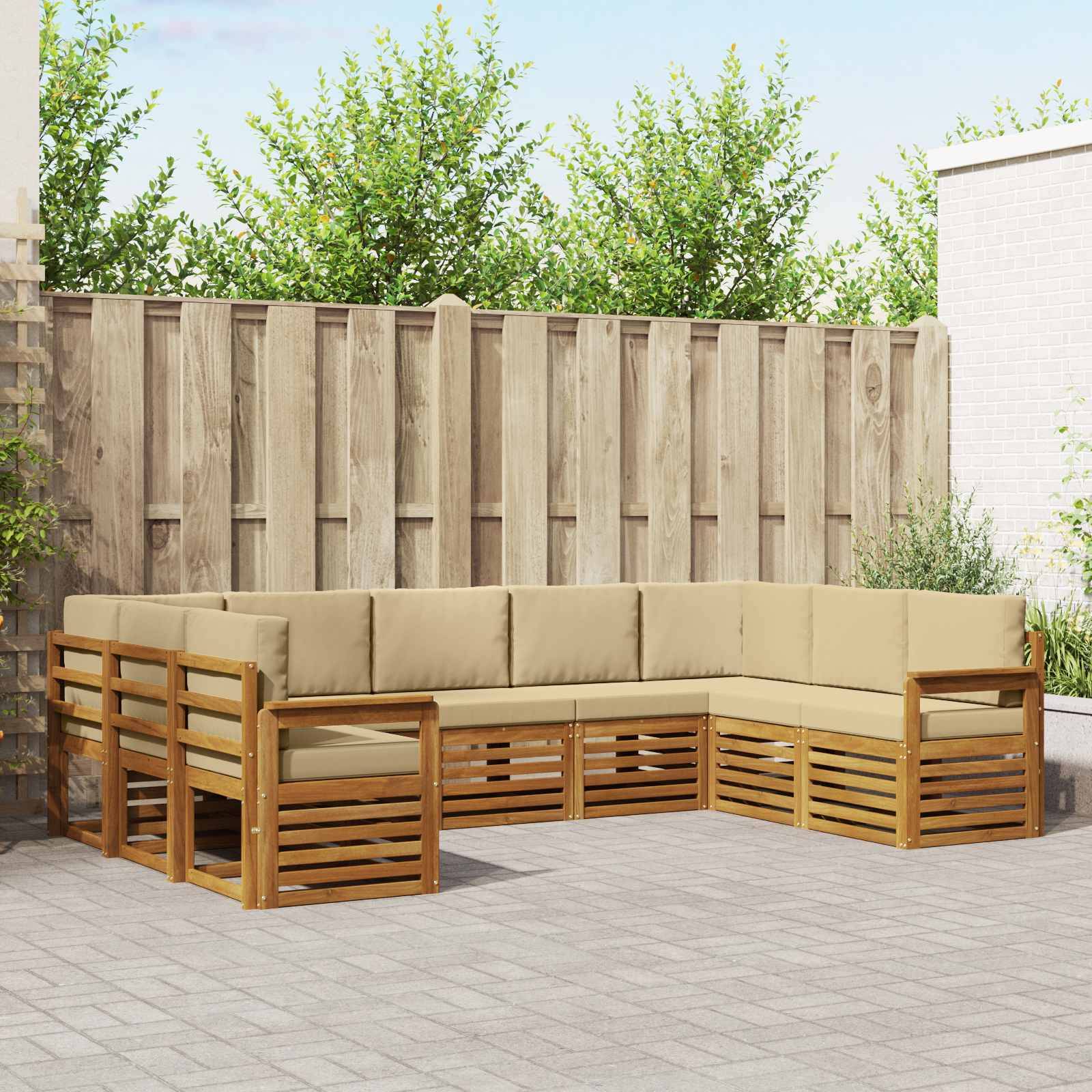 vidaXL Ecksofa Set mit Kissen 9 pcs Natur und Beige Massivholz Akazie