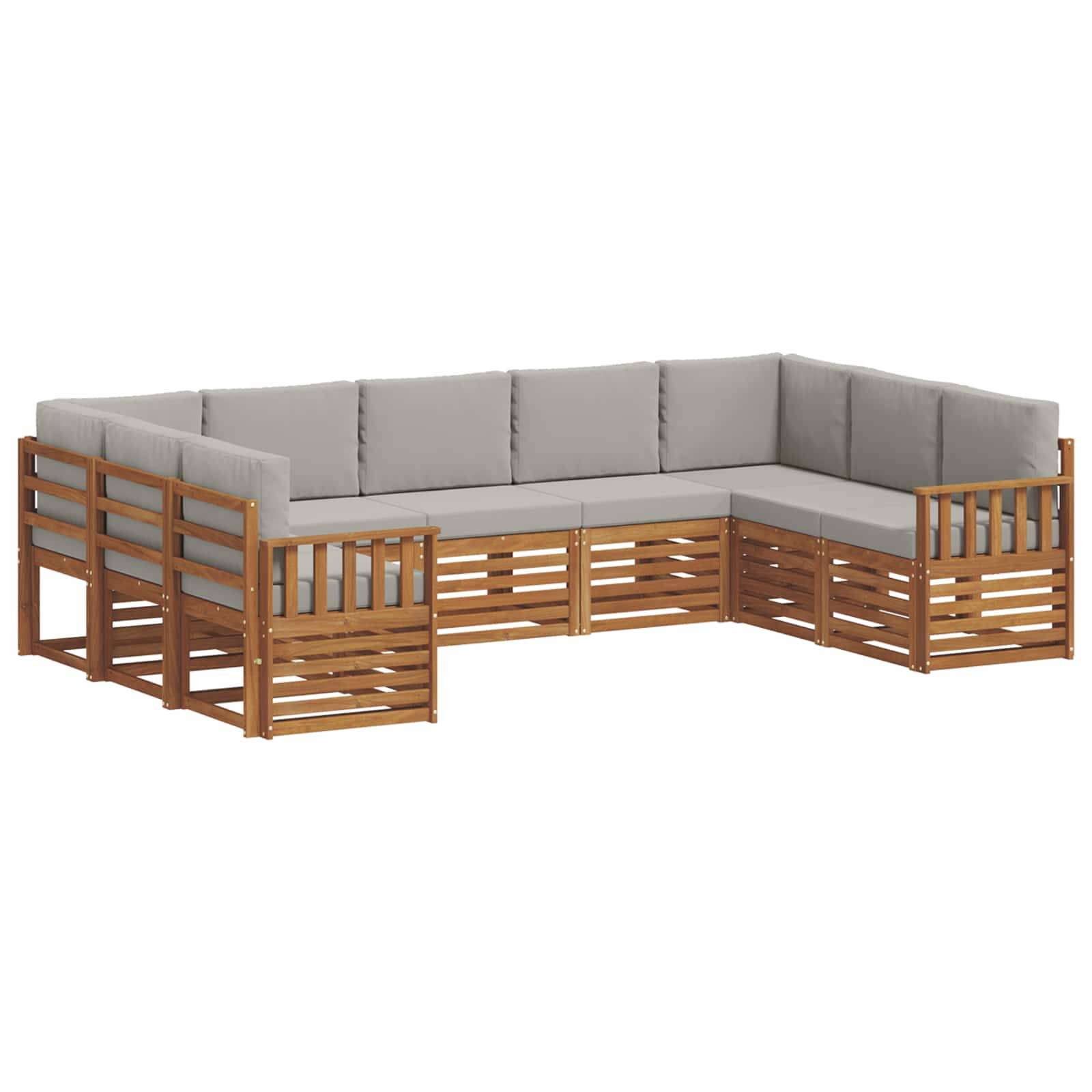 vidaXL Ecksofa Set 9 pcs Natürlich und Hellgrau Massivholz Akazie