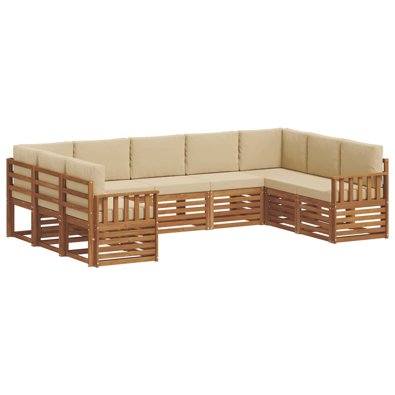 vidaXL Ecksofa Set mit Kissen 9 pcs Natur und Beige Massivholz Akazie