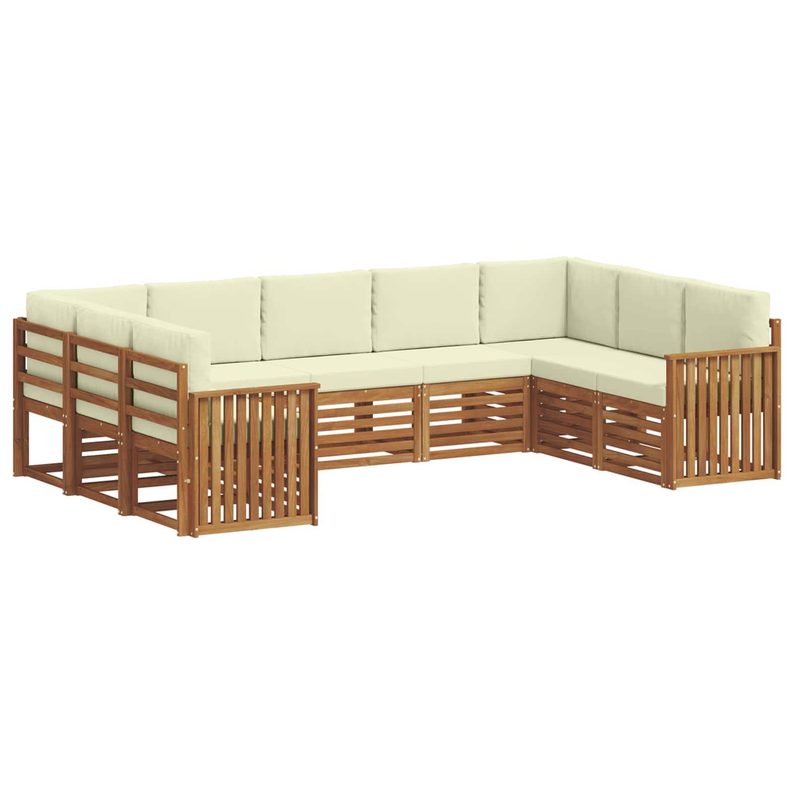 vidaXL Ecksofa Set mit Kissen 9 pcs Natur und Creme Massivholz Akazie