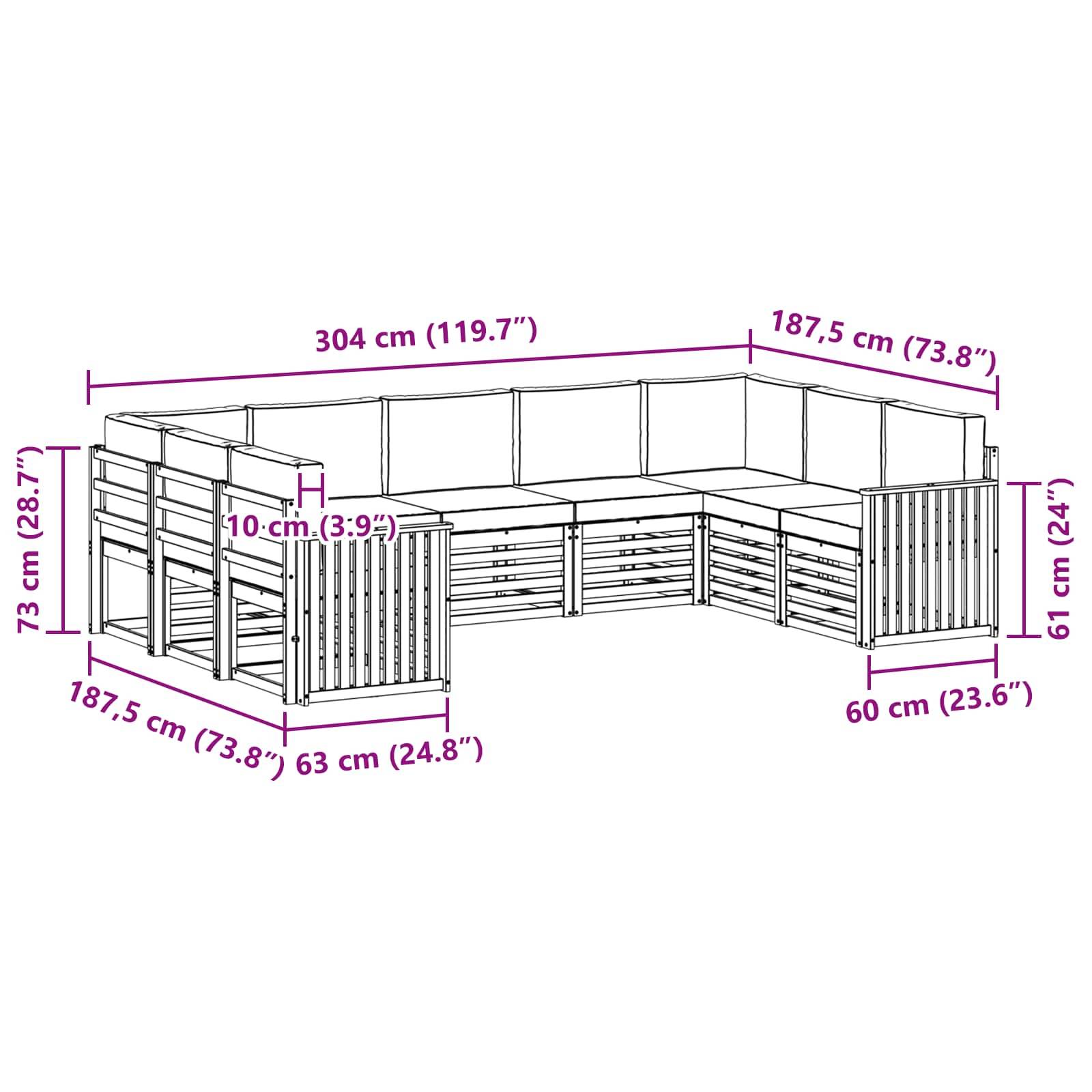 vidaXL Ecksofa Set mit Kissen 9 pcs Natur und Creme Massivholz Akazie
