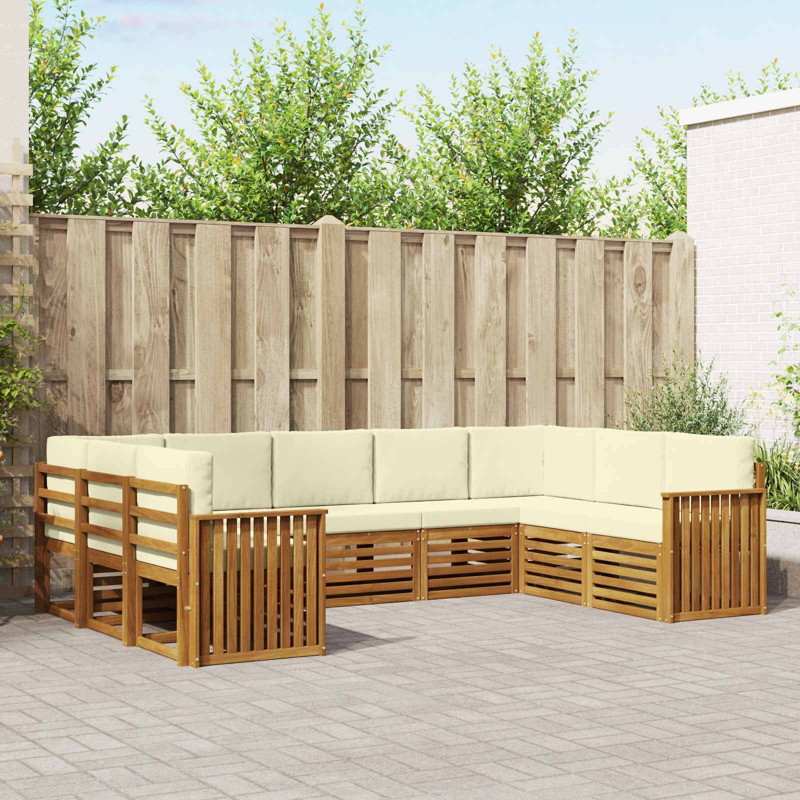 vidaXL Ecksofa Set mit Kissen 9 pcs Natur und Creme Massivholz Akazie