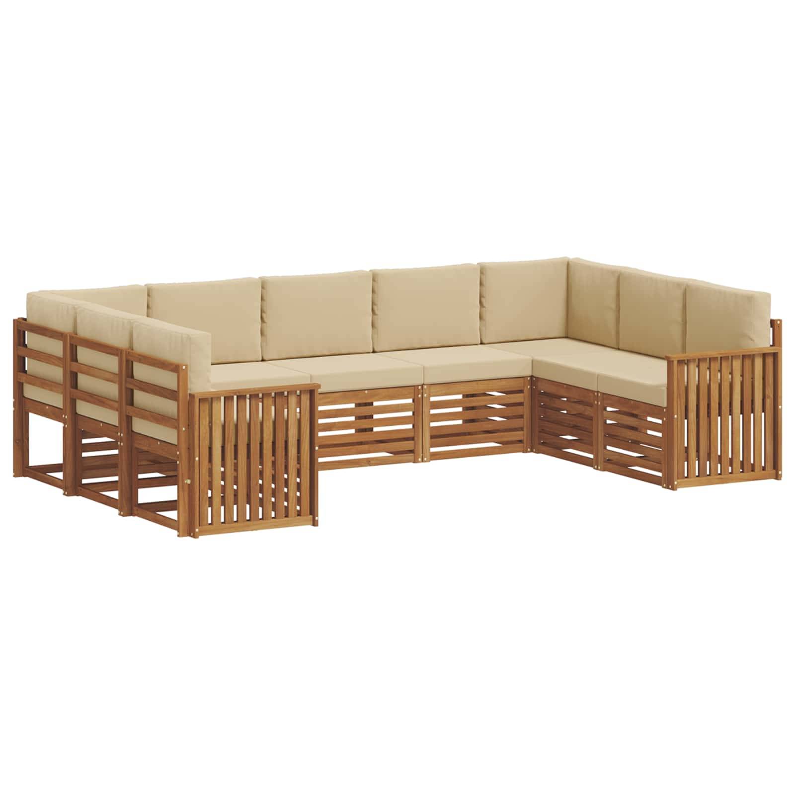 vidaXL Ecksofa Set mit Kissen 9 pcs Natur und Beige Massivholz Akazie