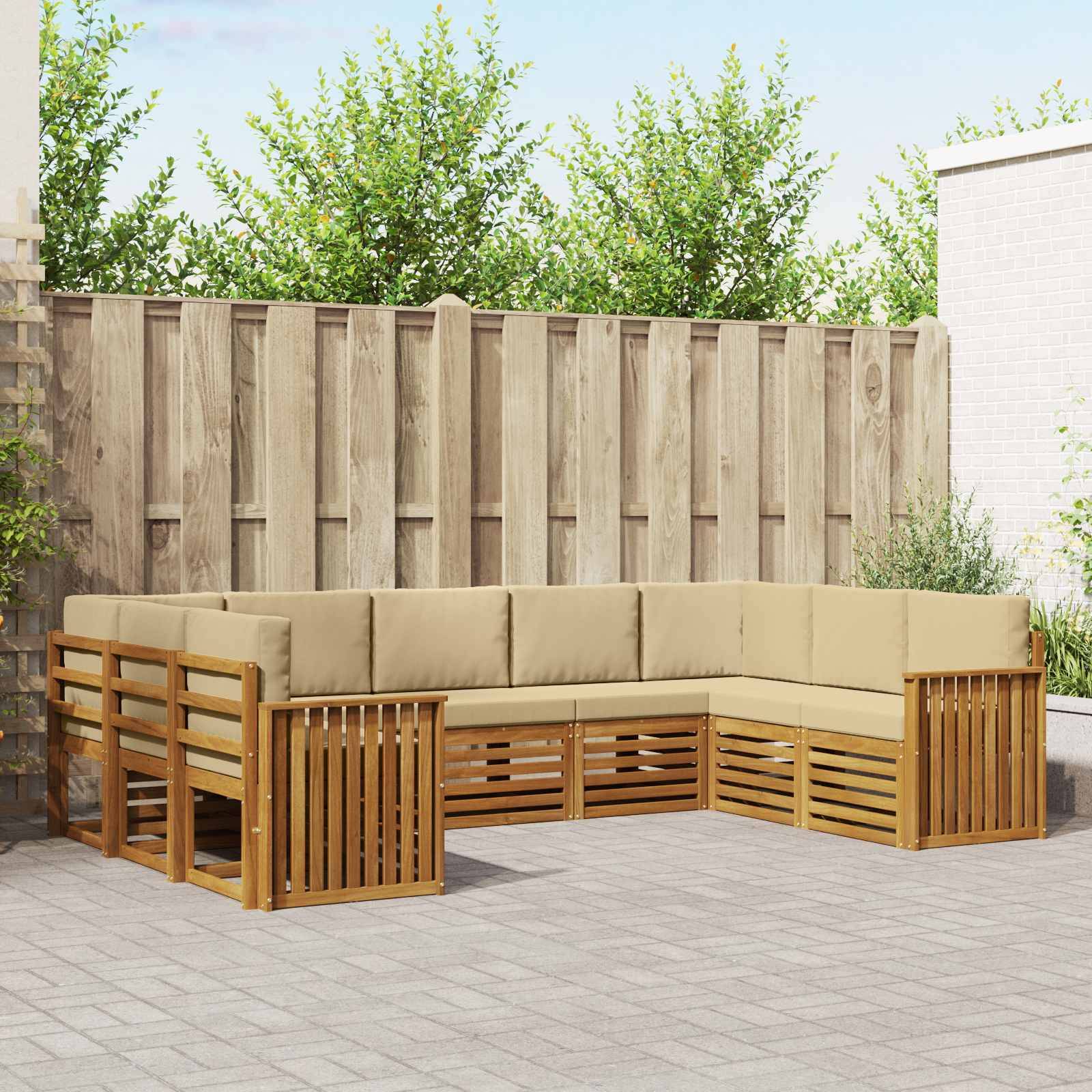 vidaXL Ecksofa Set mit Kissen 9 pcs Natur und Beige Massivholz Akazie