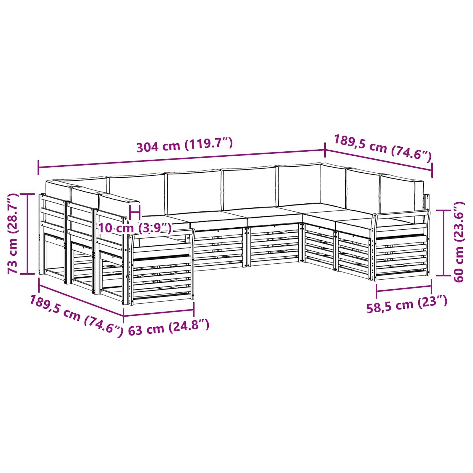 vidaXL Ecksofa Set mit Kissen 9 pcs Natur und Creme Massivholz Akazie
