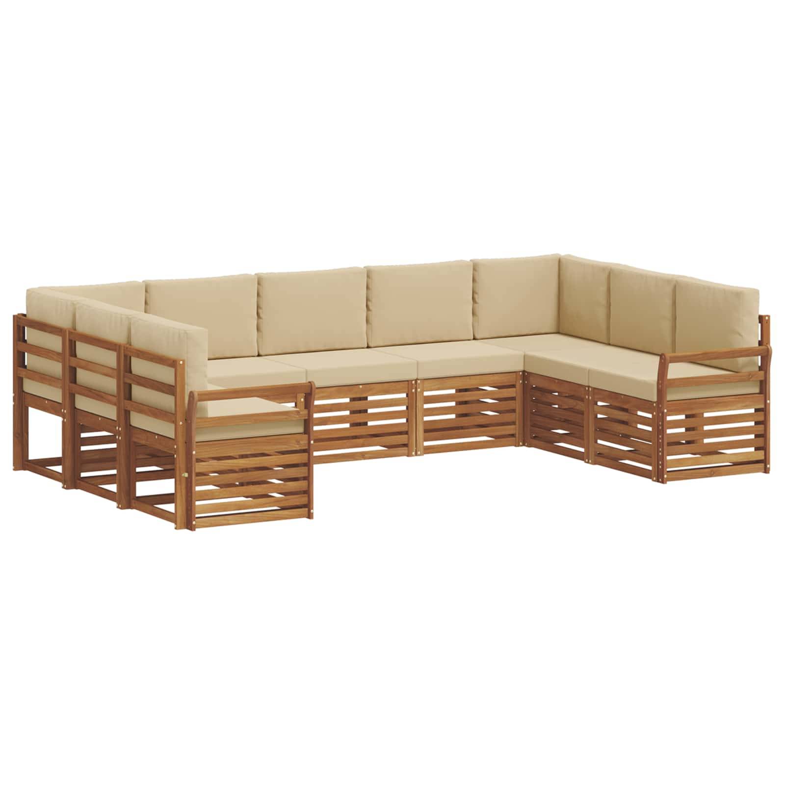 vidaXL Ecksofa Set mit Kissen 9 pcs Natur und Beige Massivholz Akazie