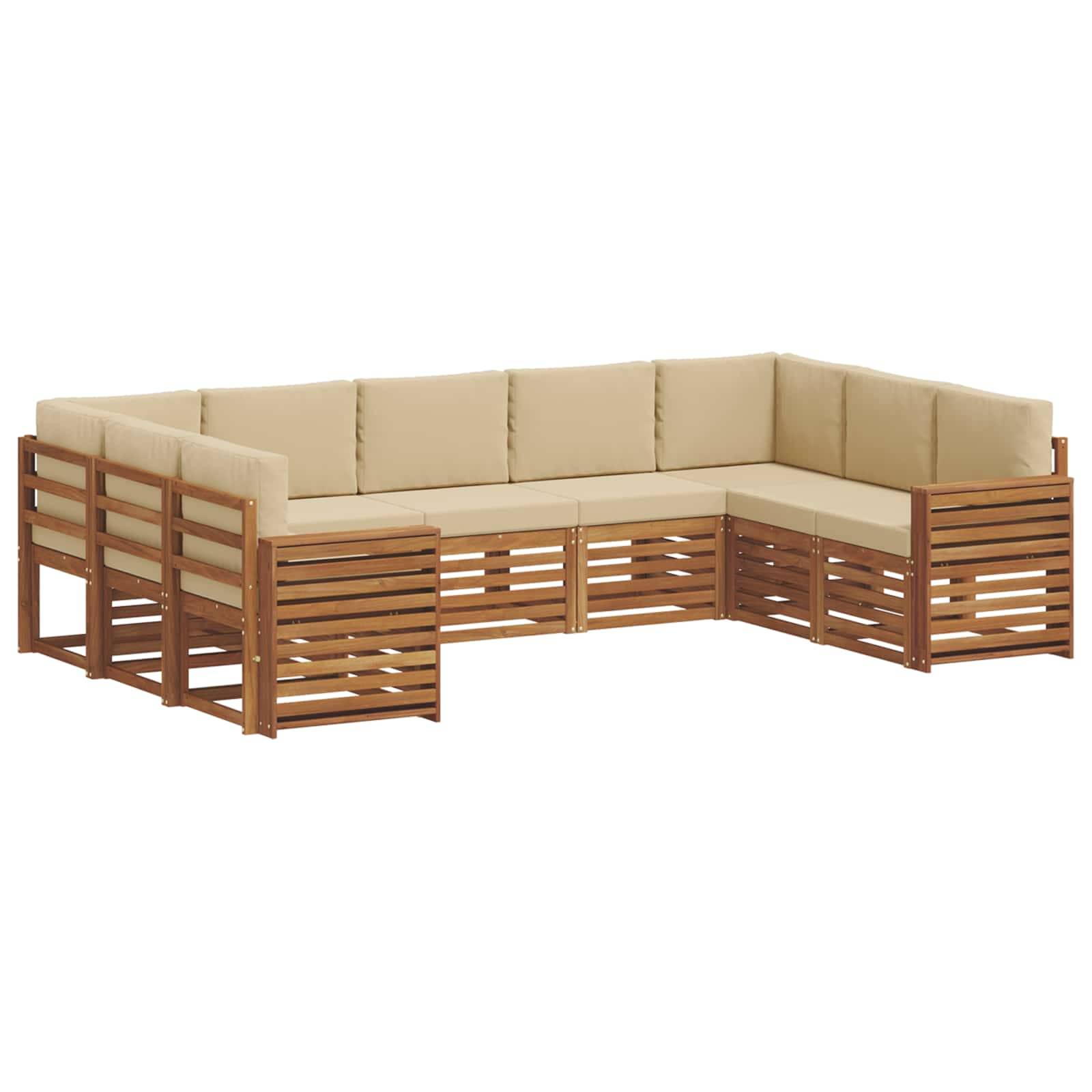 vidaXL Ecksofa Set mit Kissen 9 pcs Natur und Beige Massivholz Akazie