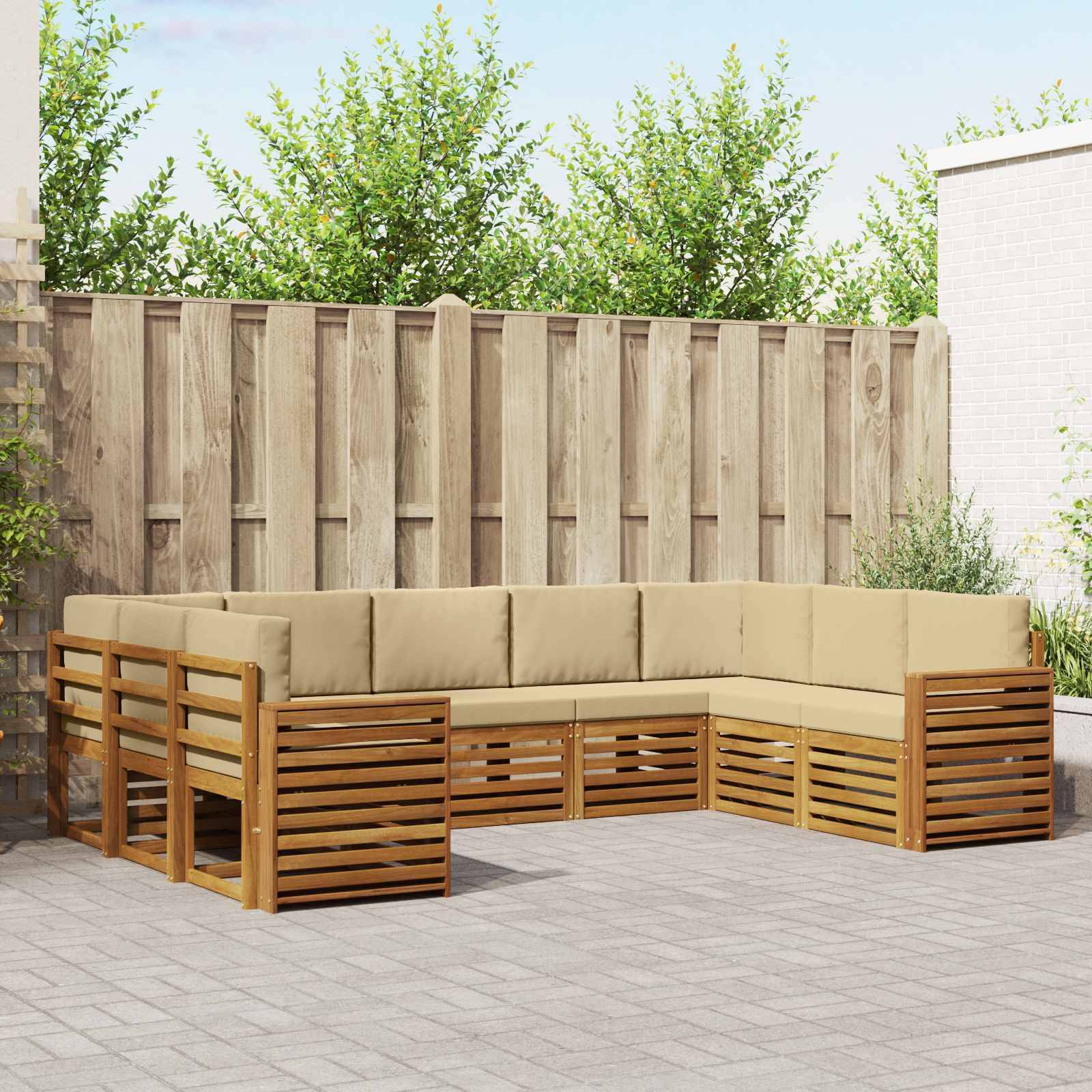 vidaXL Ecksofa Set mit Kissen 9 pcs Natur und Beige Massivholz Akazie