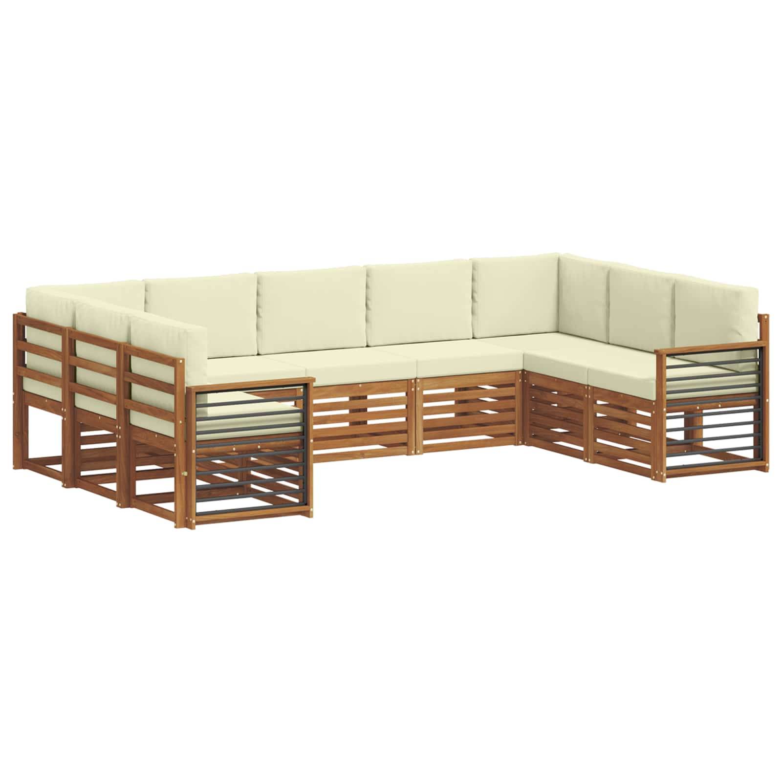 vidaXL Ecksofa Set mit Kissen 9 pcs Natur und Creme Massivholz Akazie