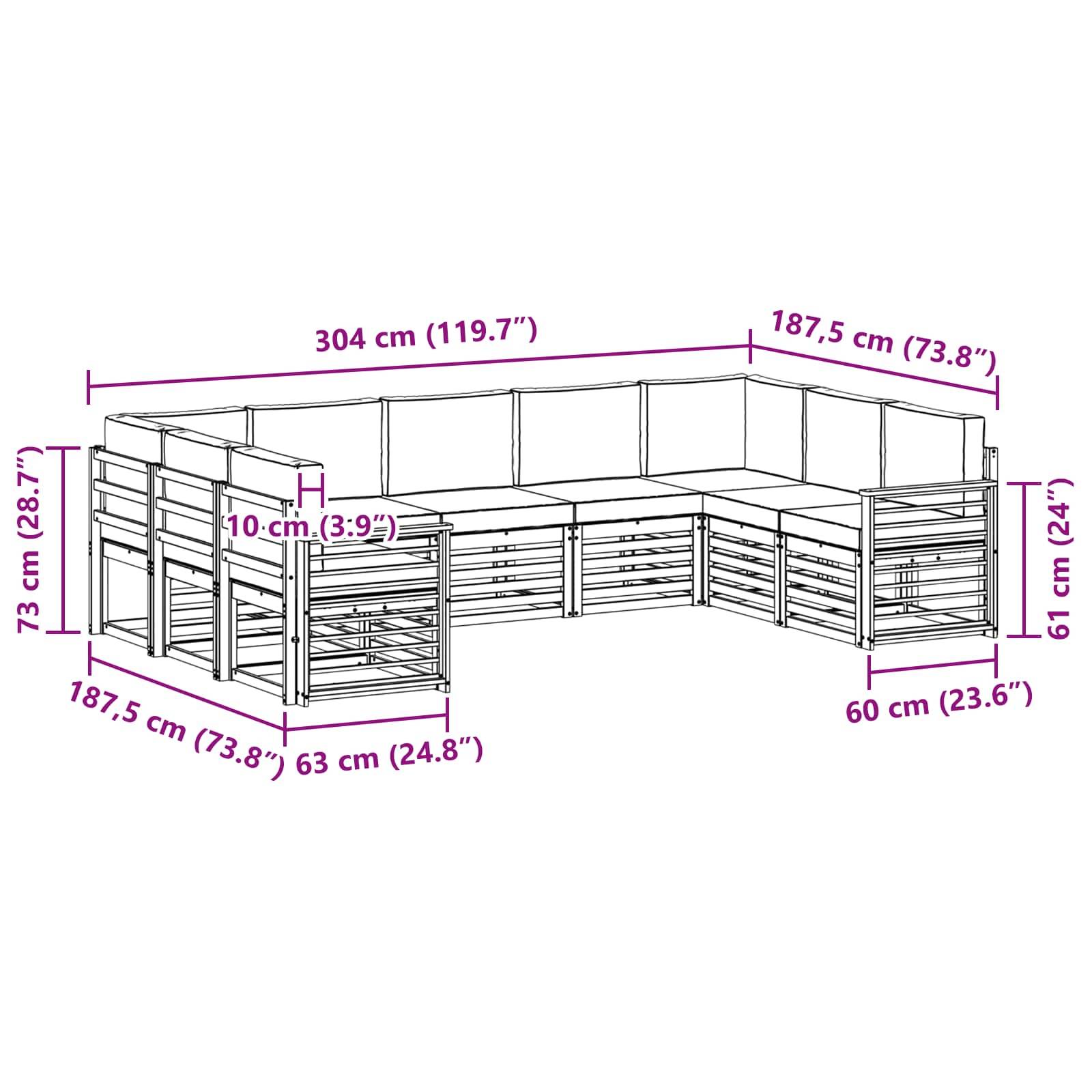 vidaXL Ecksofa Set 9 pcs Weiß und Hellgrau 304 x 187,5 x 73 cm