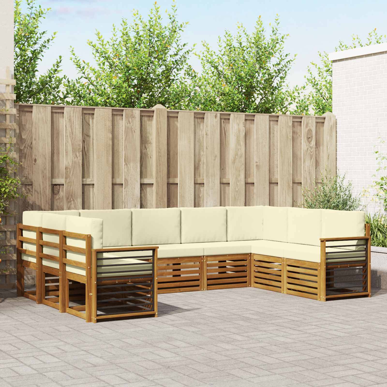 vidaXL Ecksofa Set mit Kissen 9 pcs Natur und Creme Massivholz Akazie