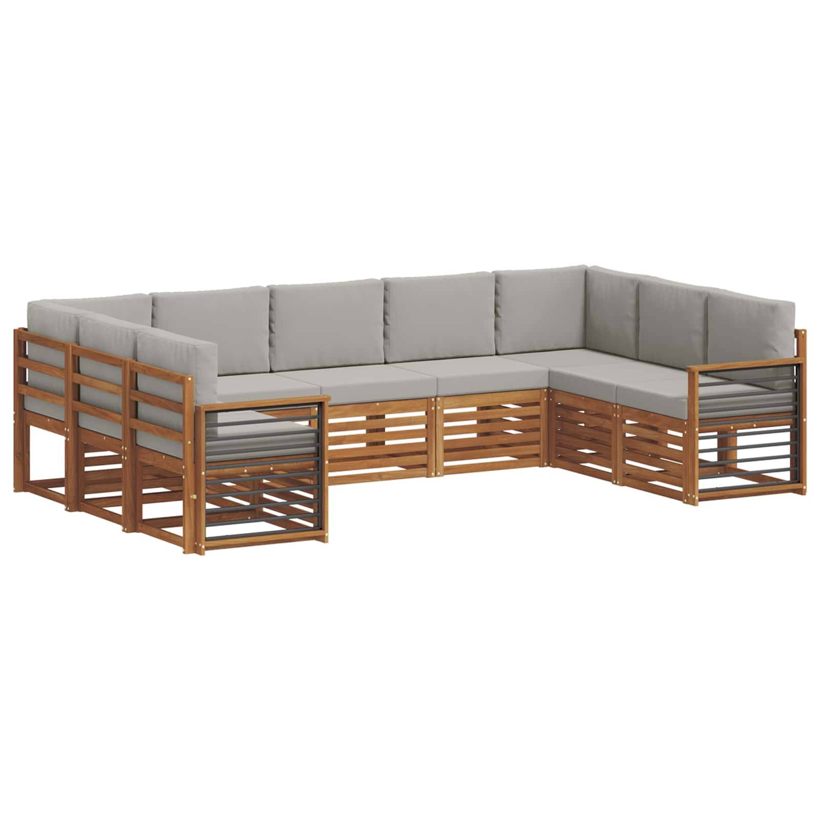vidaXL Ecksofa Set 9 pcs Natürlich und Hellgrau Massivholz Akazie