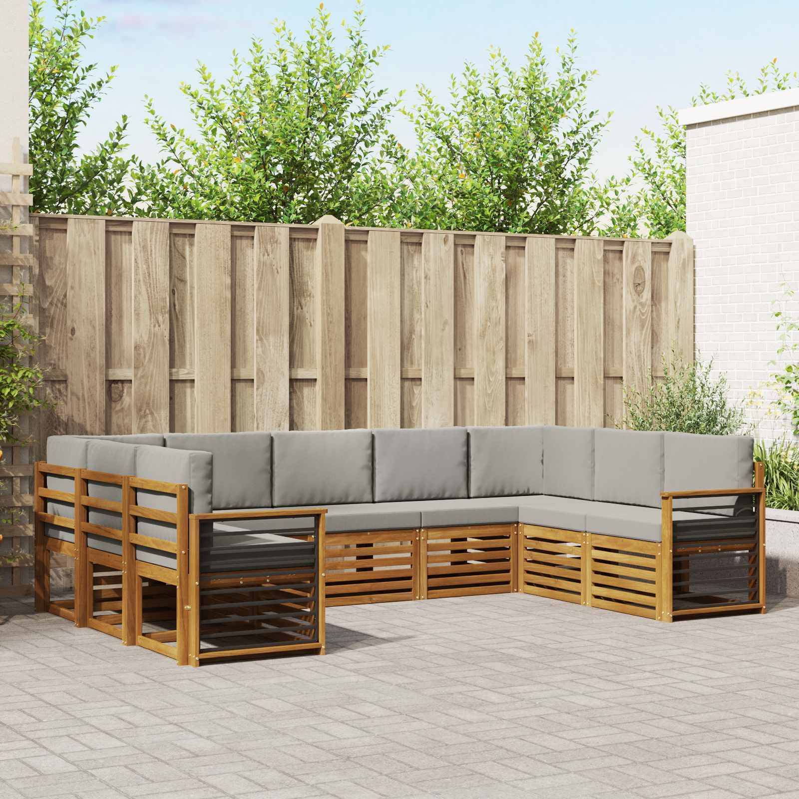 vidaXL Ecksofa Set 9 pcs Natürlich und Hellgrau Massivholz Akazie