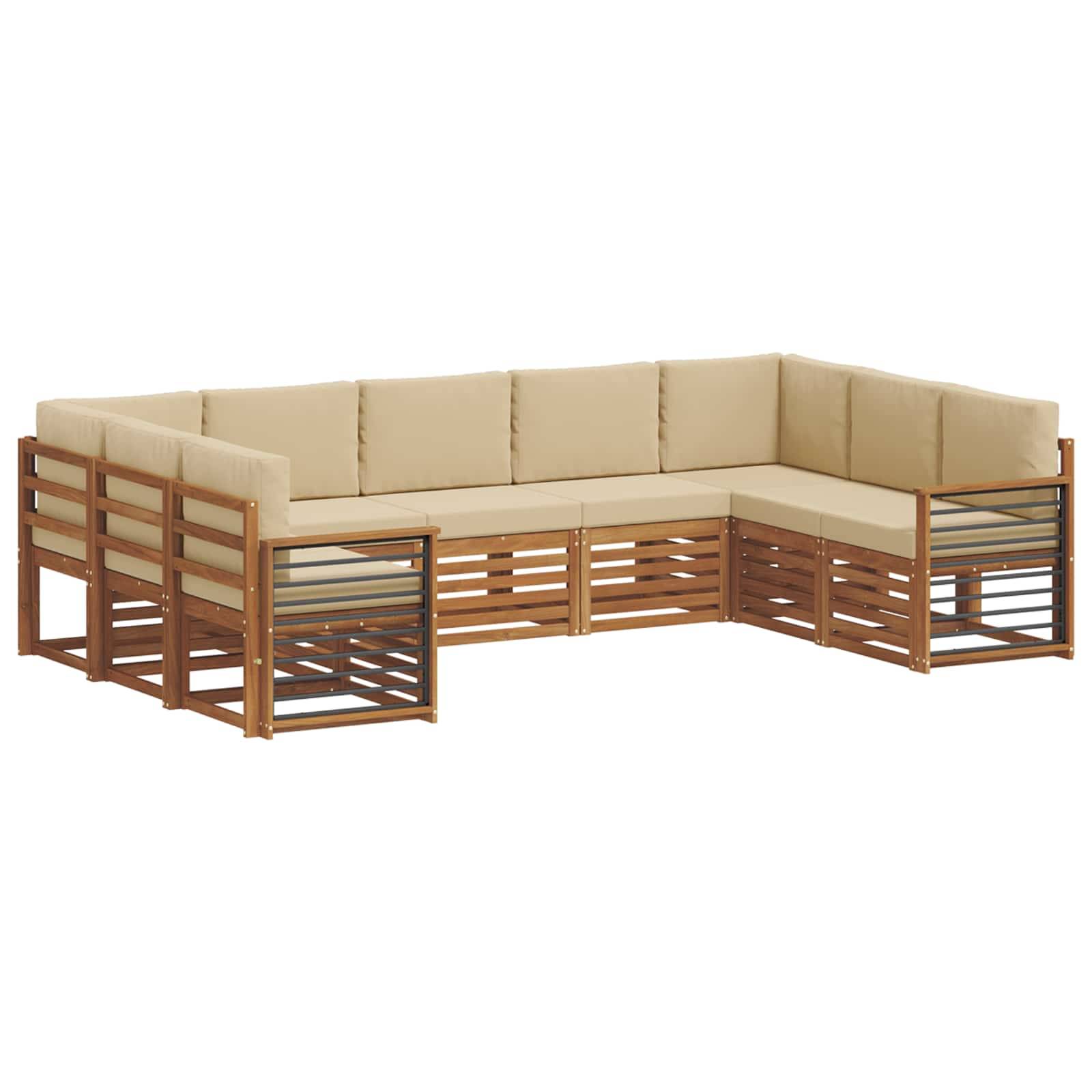 vidaXL Ecksofa Set mit Kissen 9 pcs Natur und Beige Massivholz Akazie