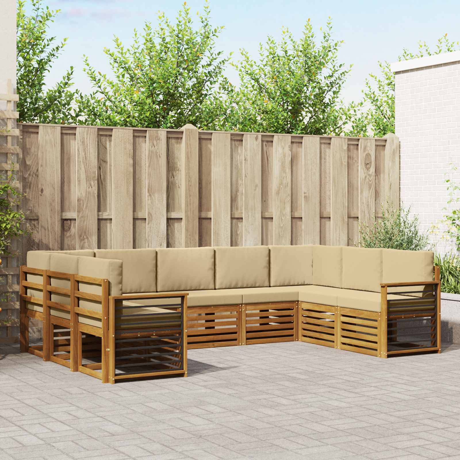 vidaXL Ecksofa Set mit Kissen 9 pcs Natur und Beige Massivholz Akazie