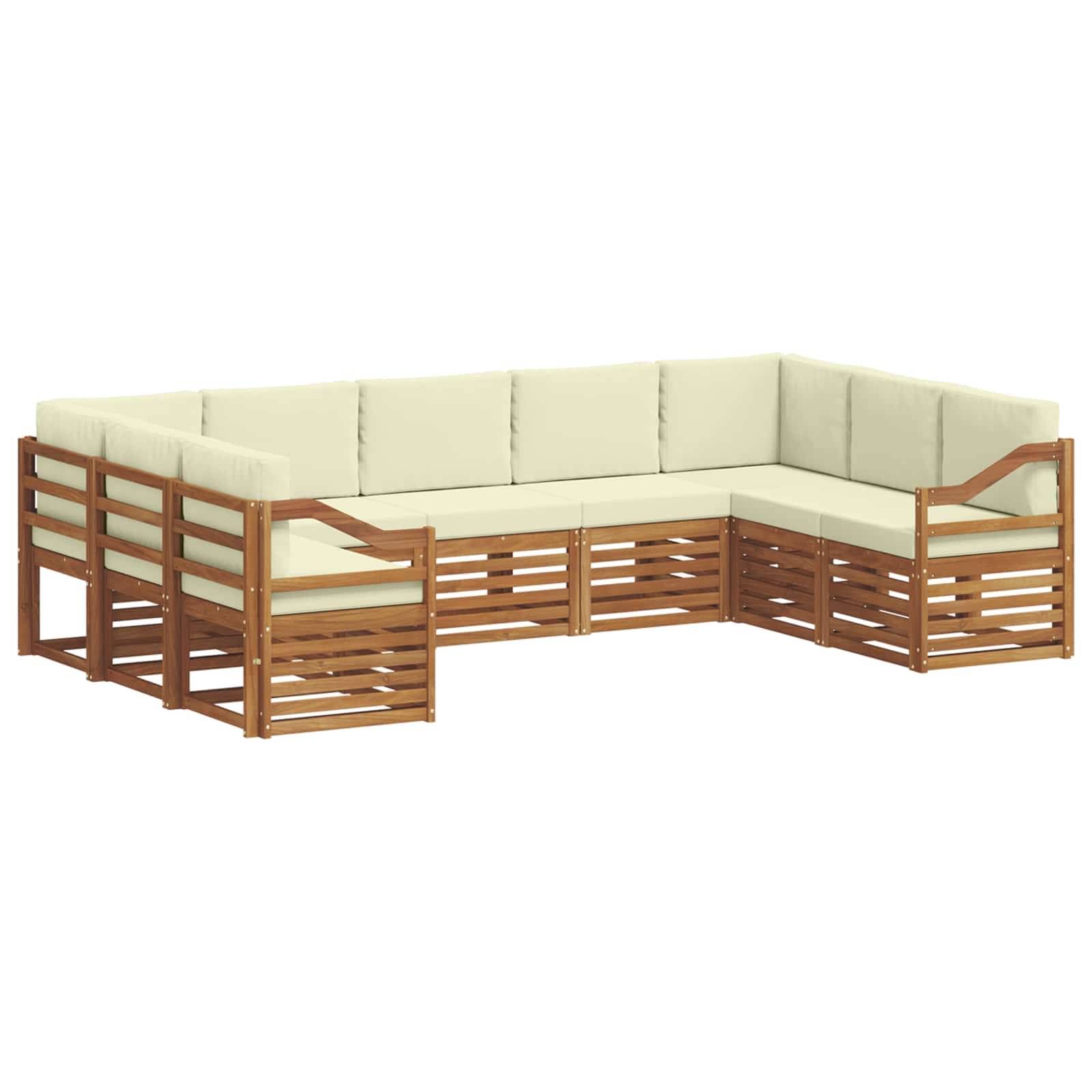 vidaXL Ecksofa Set mit Kissen 9 pcs Natur und Creme Massivholz Akazie
