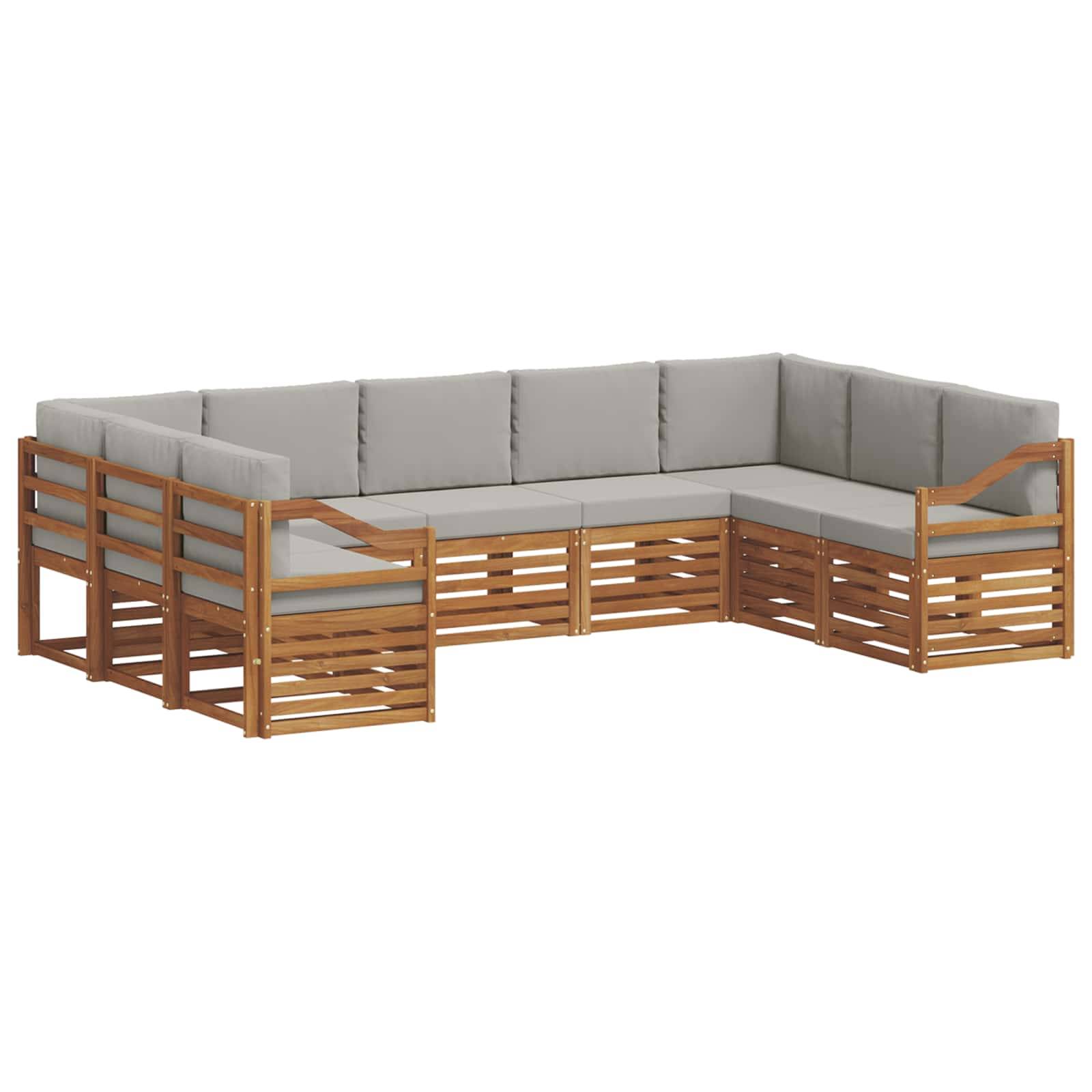 vidaXL Ecksofa Set 9 pcs Natürlich und Hellgrau Massivholz Akazie