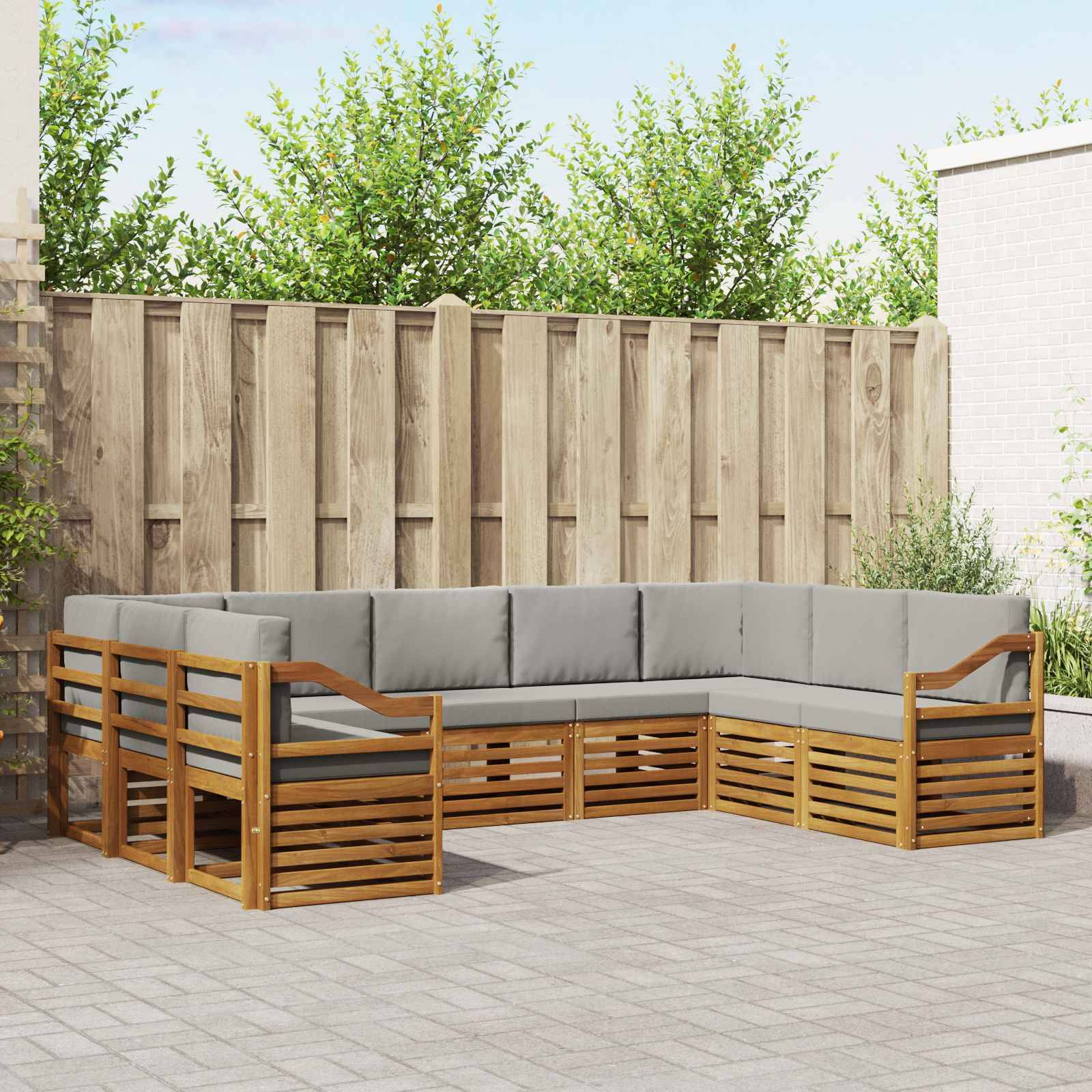 vidaXL Ecksofa Set 9 pcs Natürlich und Hellgrau Massivholz Akazie