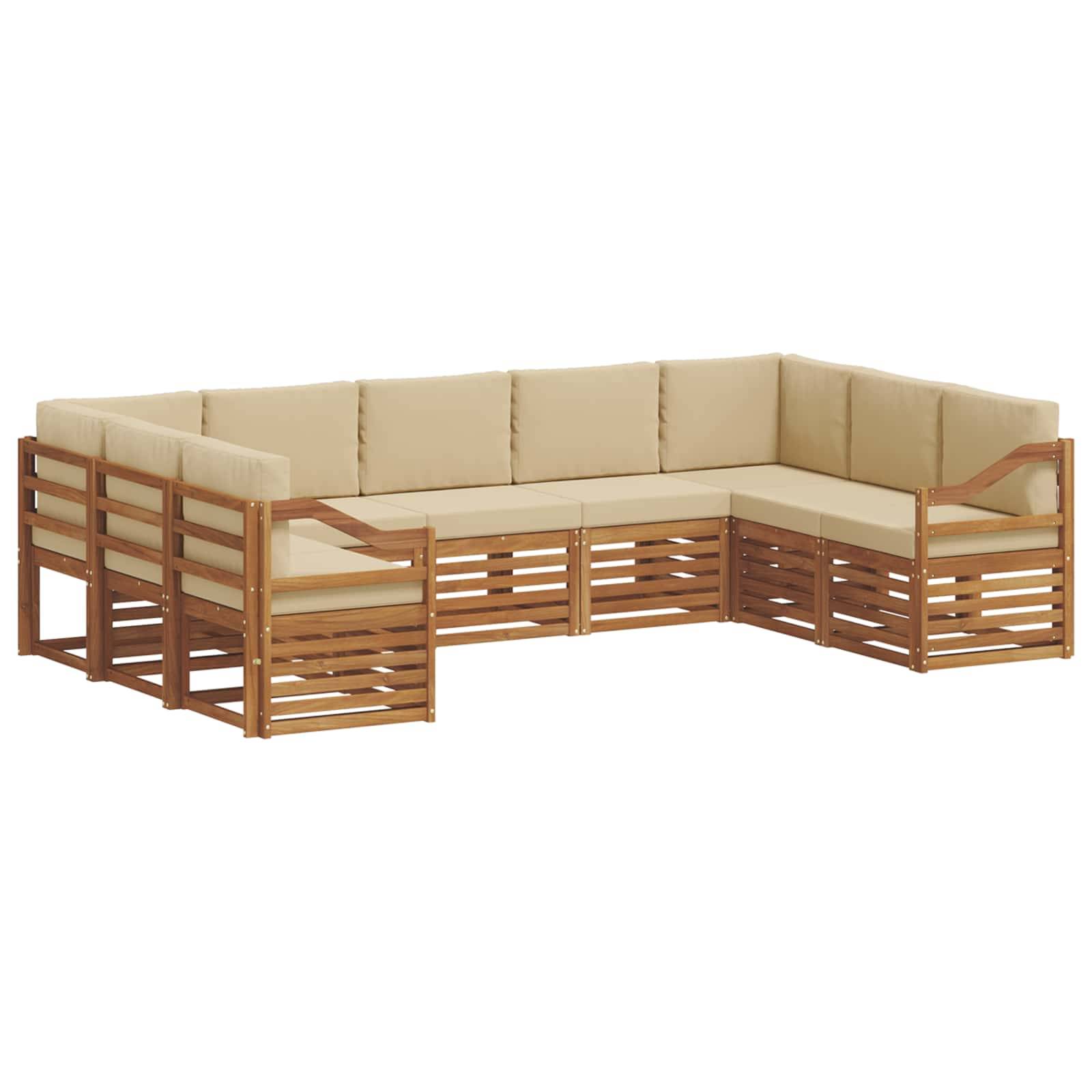 vidaXL Ecksofa Set mit Kissen 9 pcs Natur und Beige Massivholz Akazie