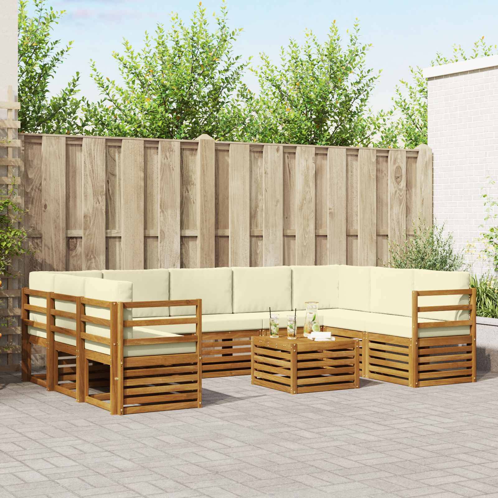 vidaXL Sofagarnituren 10 pcs Natur und Creme Massivholz Akazie