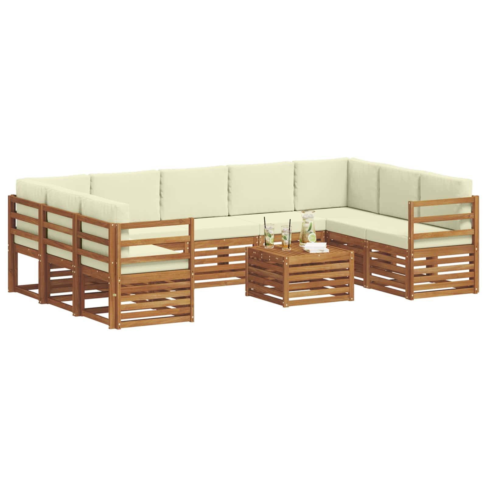 vidaXL Sofagarnituren 10 pcs Natur und Creme Massivholz Akazie