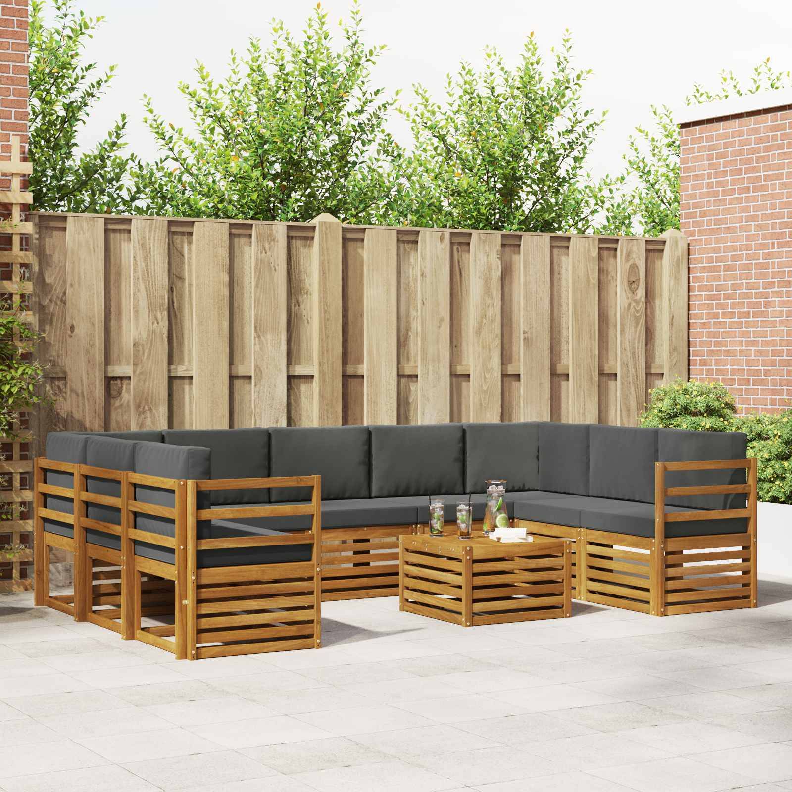 vidaXL Sofagarnituren 10 pcs Natur und Anthrazit Massivholz Akazie