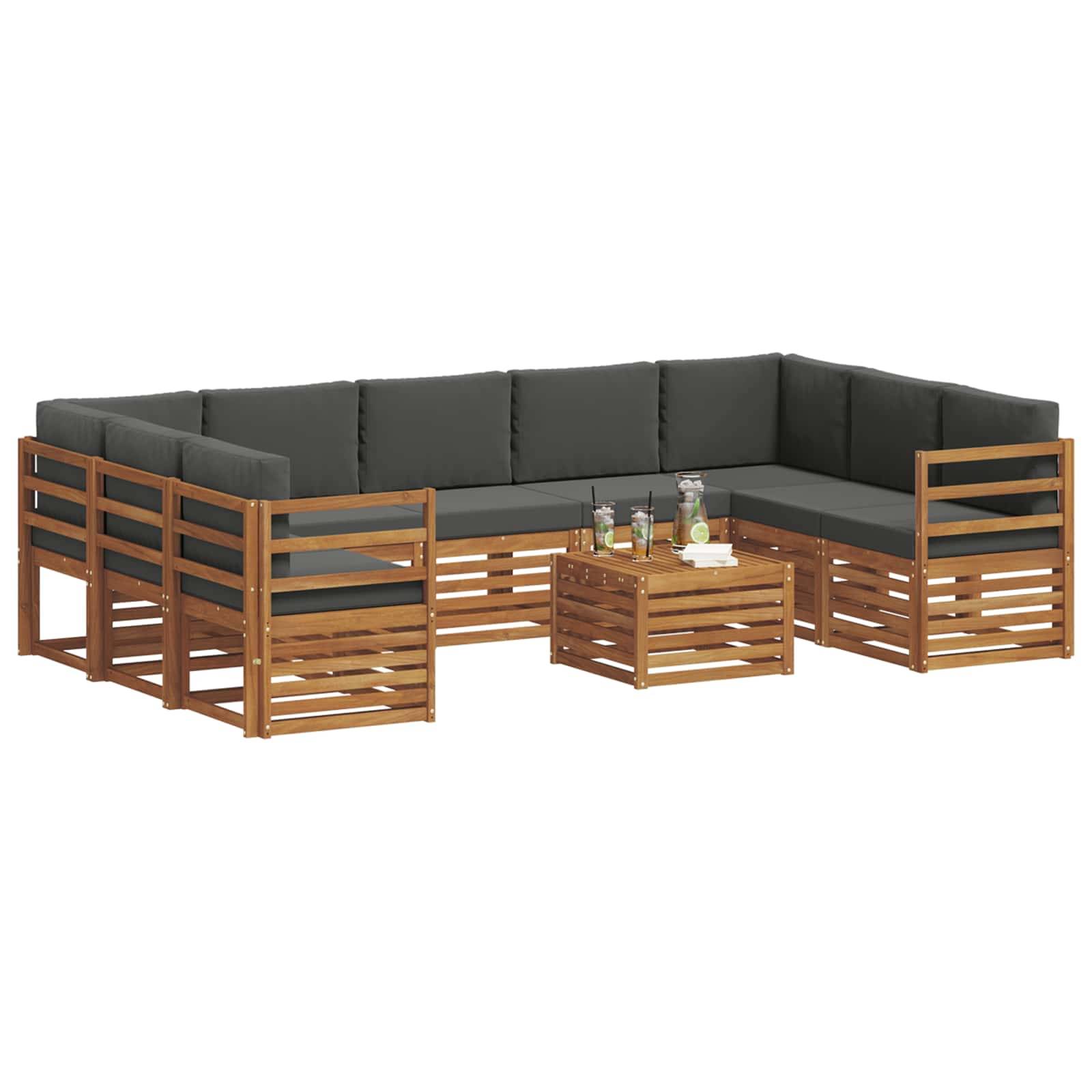 vidaXL Sofagarnituren 10 pcs Natur und Anthrazit Massivholz Akazie