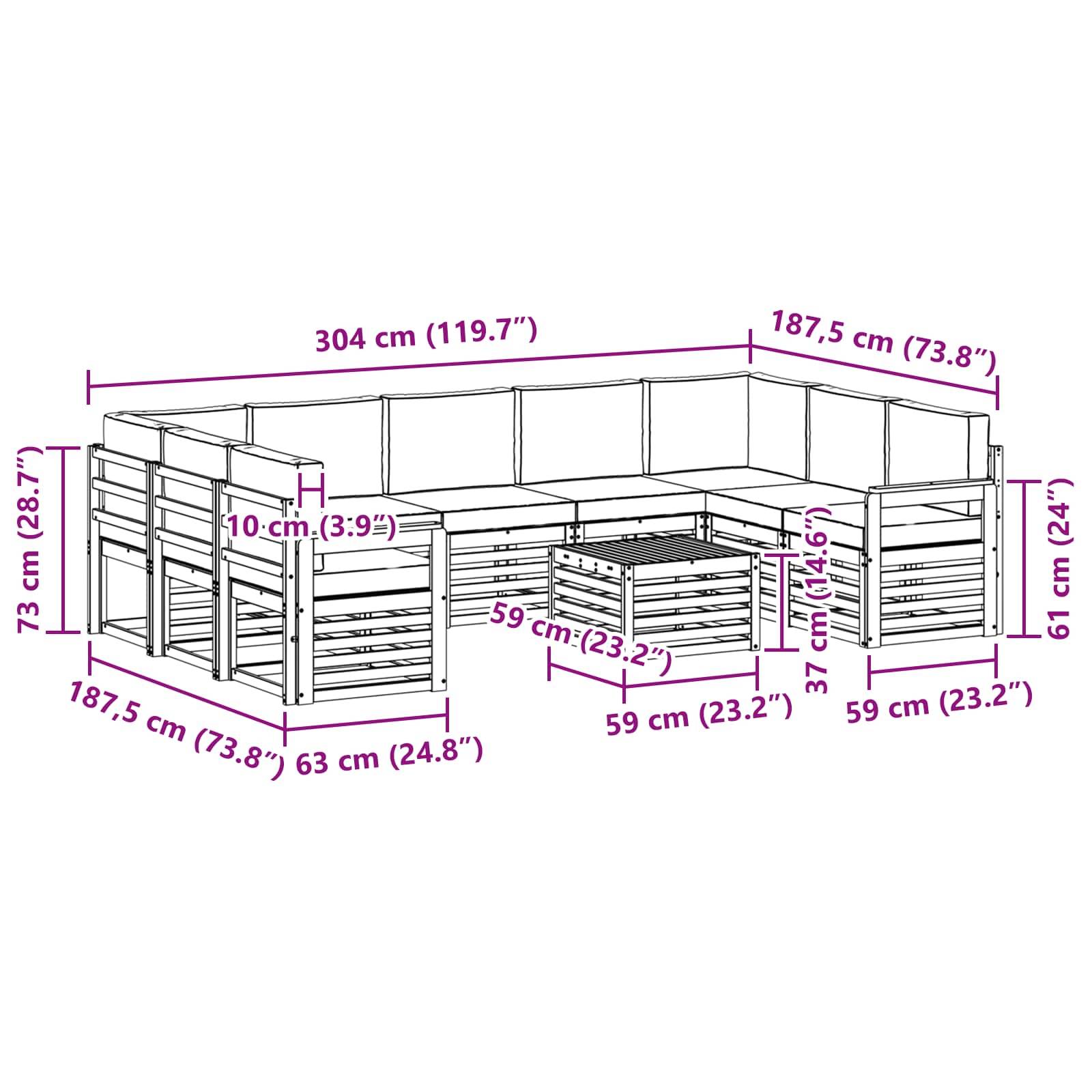 vidaXL Outdoor-Sofagarnitur 8 pcs Weiß und Anthrazit 59 x 59 x 37 cm