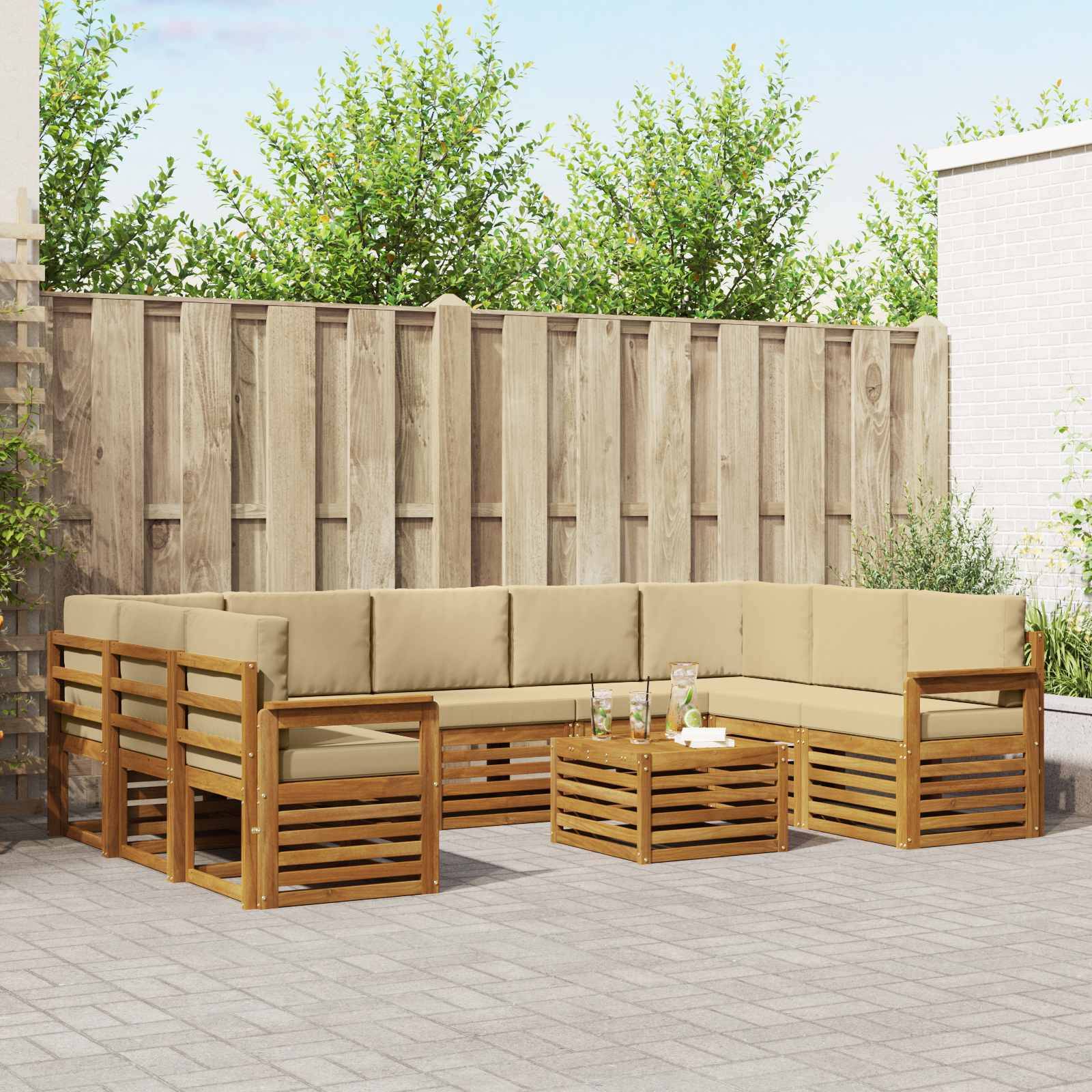 vidaXL Sofagarnituren 10 pcs Natur und Beige Massivholz Akazie