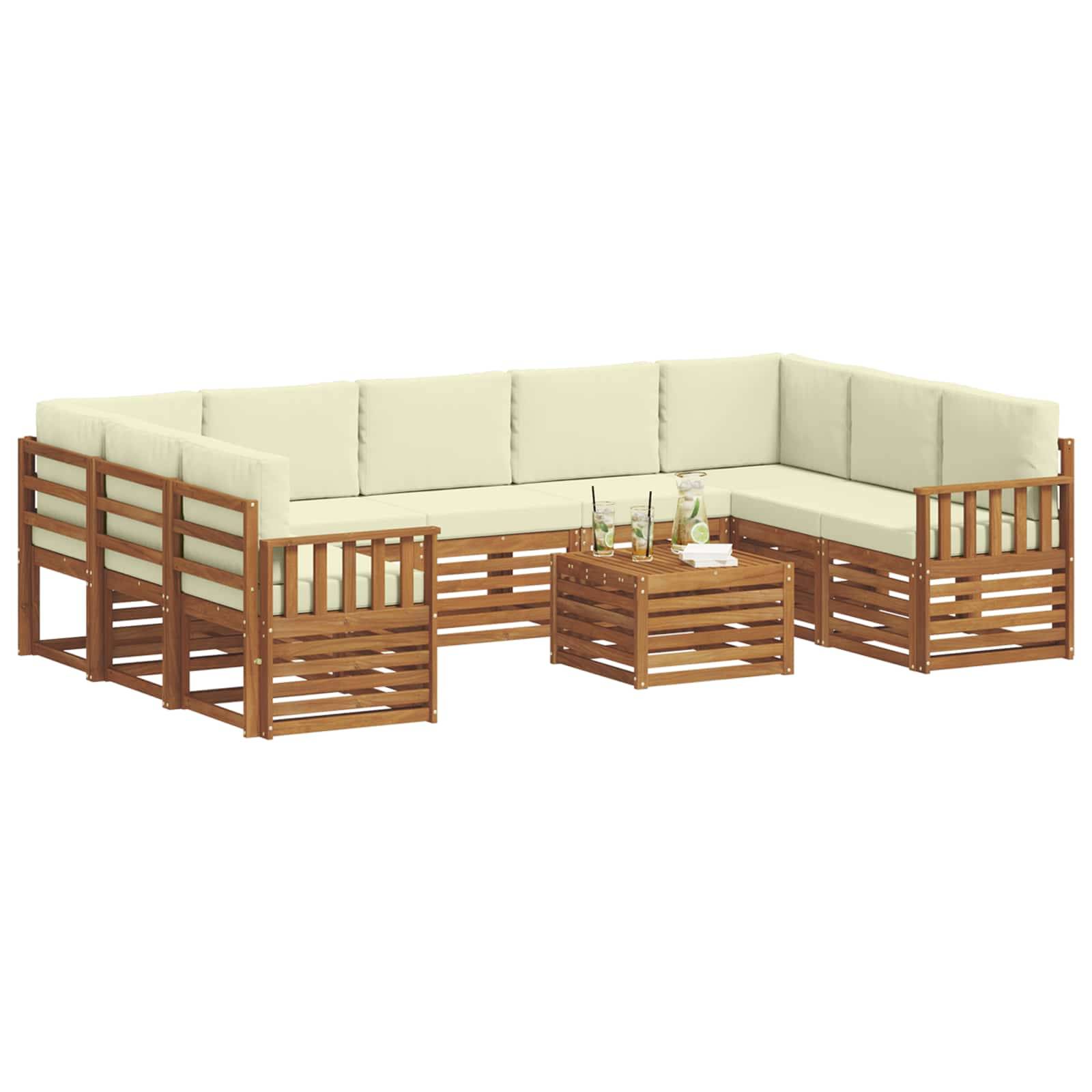 vidaXL Sofagarnituren 10 pcs Natur und Creme Massivholz Akazie