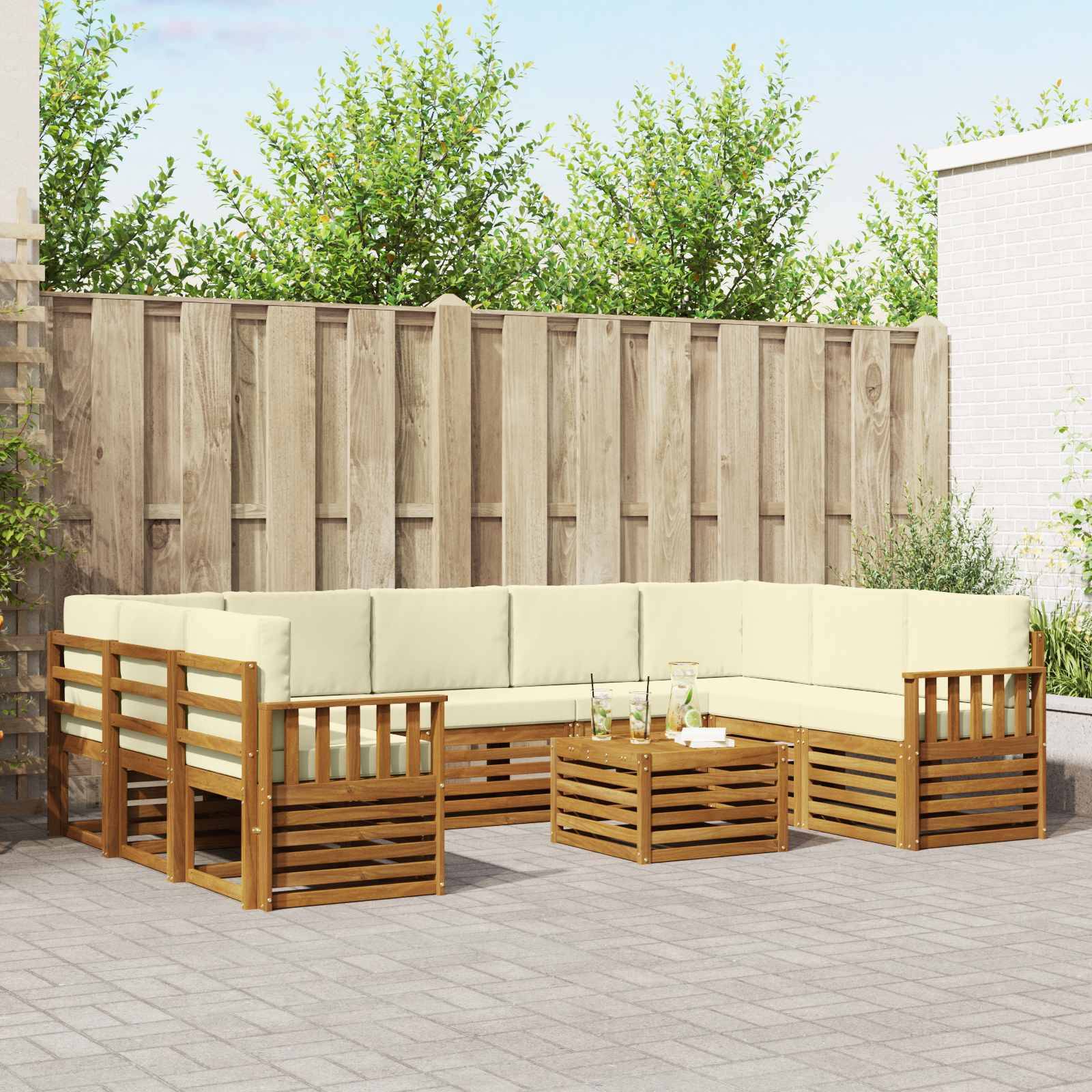 vidaXL Sofagarnituren 10 pcs Natur und Creme Massivholz Akazie